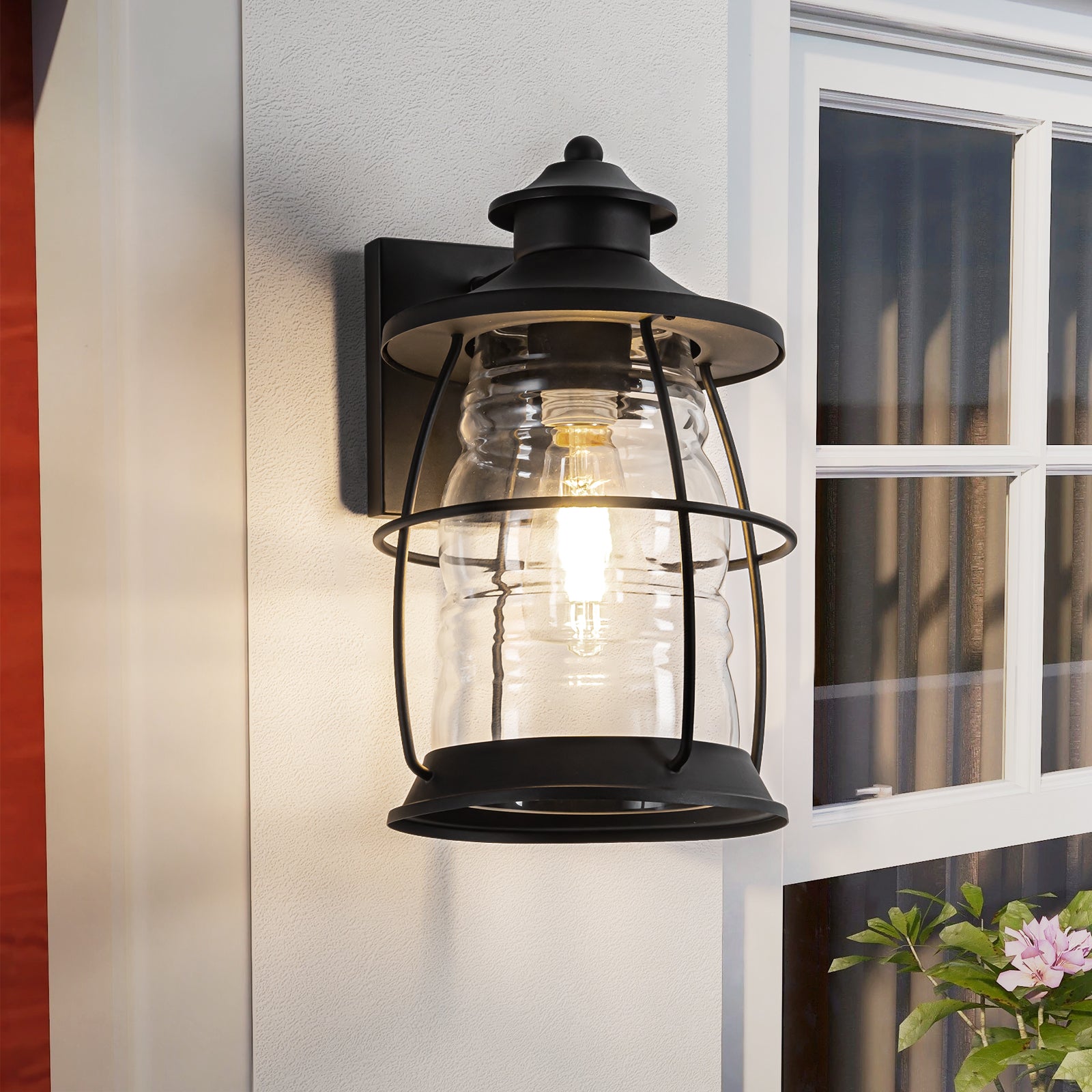 Zoey Black Hardwired Outdoor Wall Lantern Scone with Clear Glass