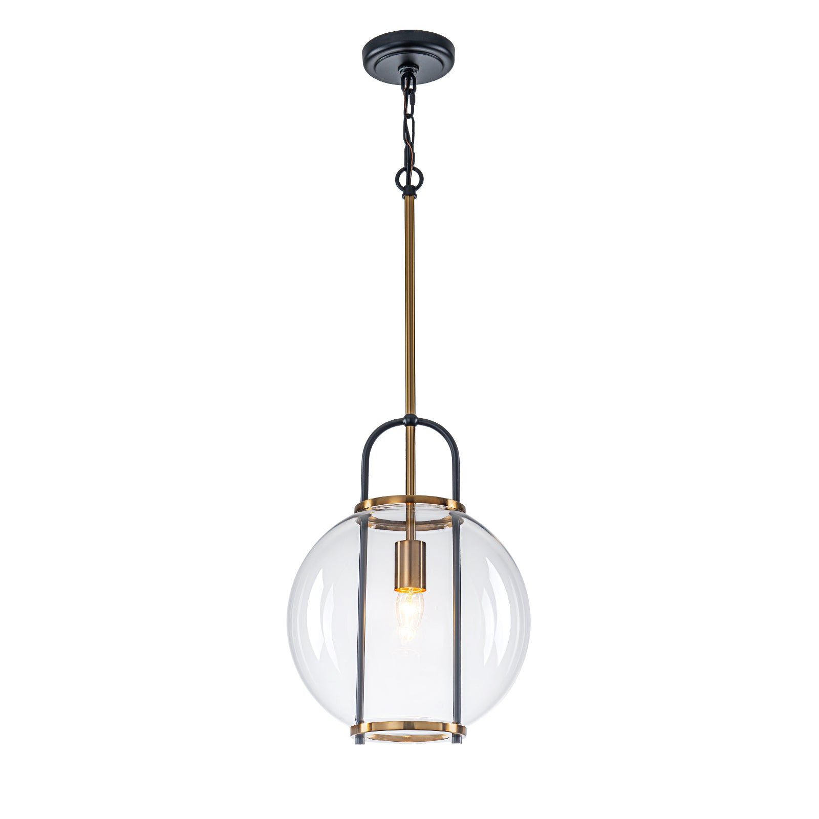 Glowlings 1-Light Modern 12"Wide Black Globe Clear Glass Pendant Light