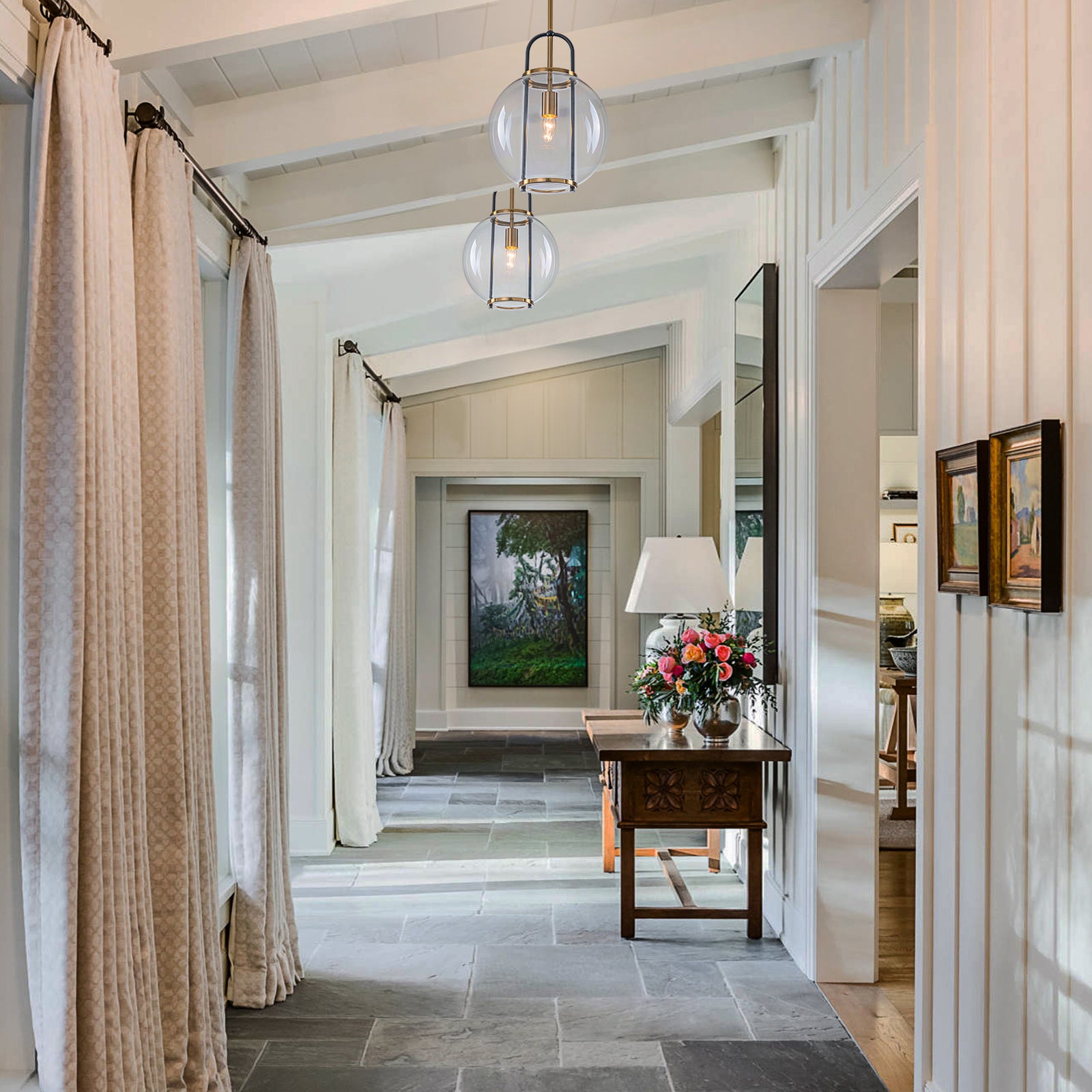 Glowlings 1-Light Modern 12"Wide Black Globe Clear Glass Pendant Light