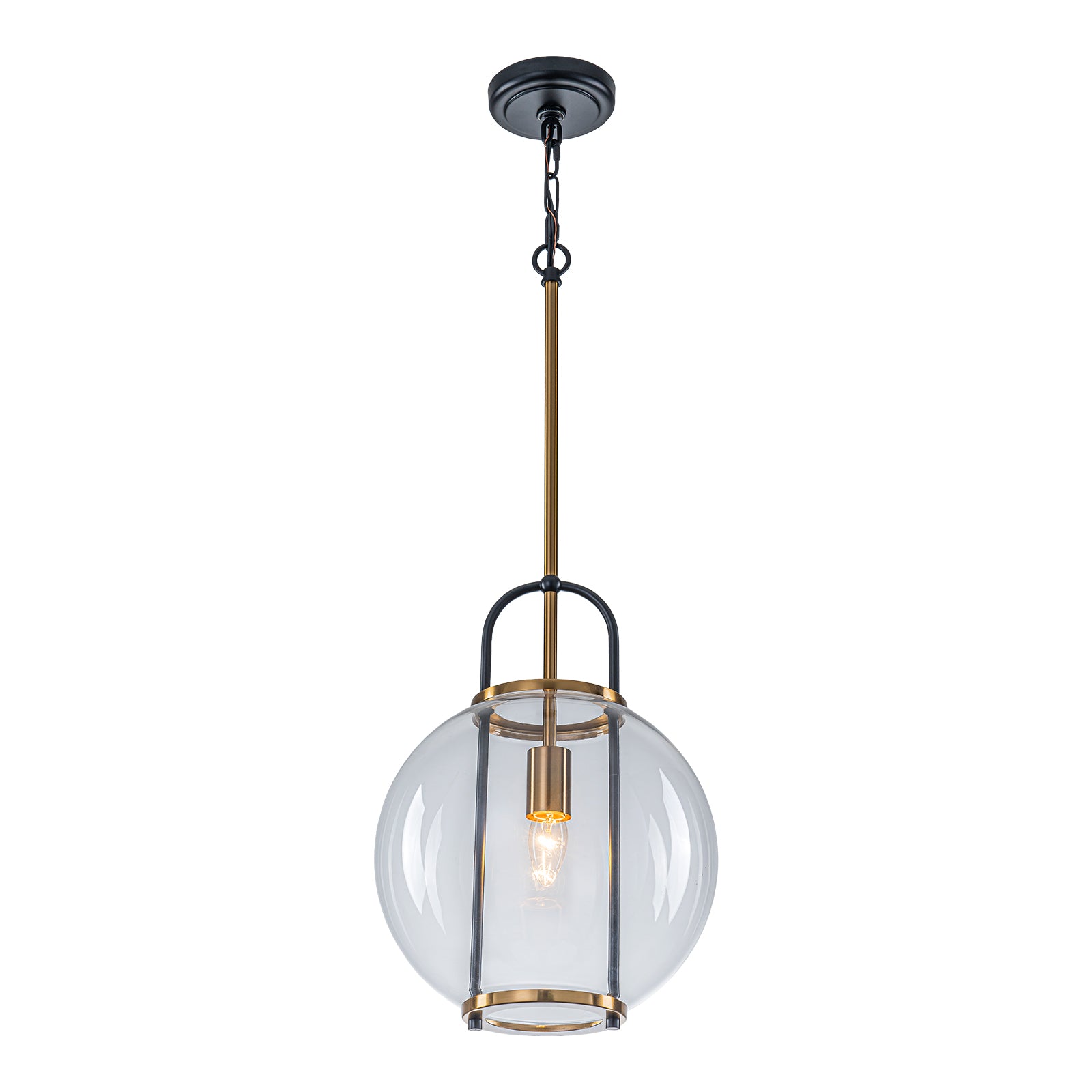 Glowlings 1-Light Modern 12"Wide Black Globe Clear Glass Pendant Light