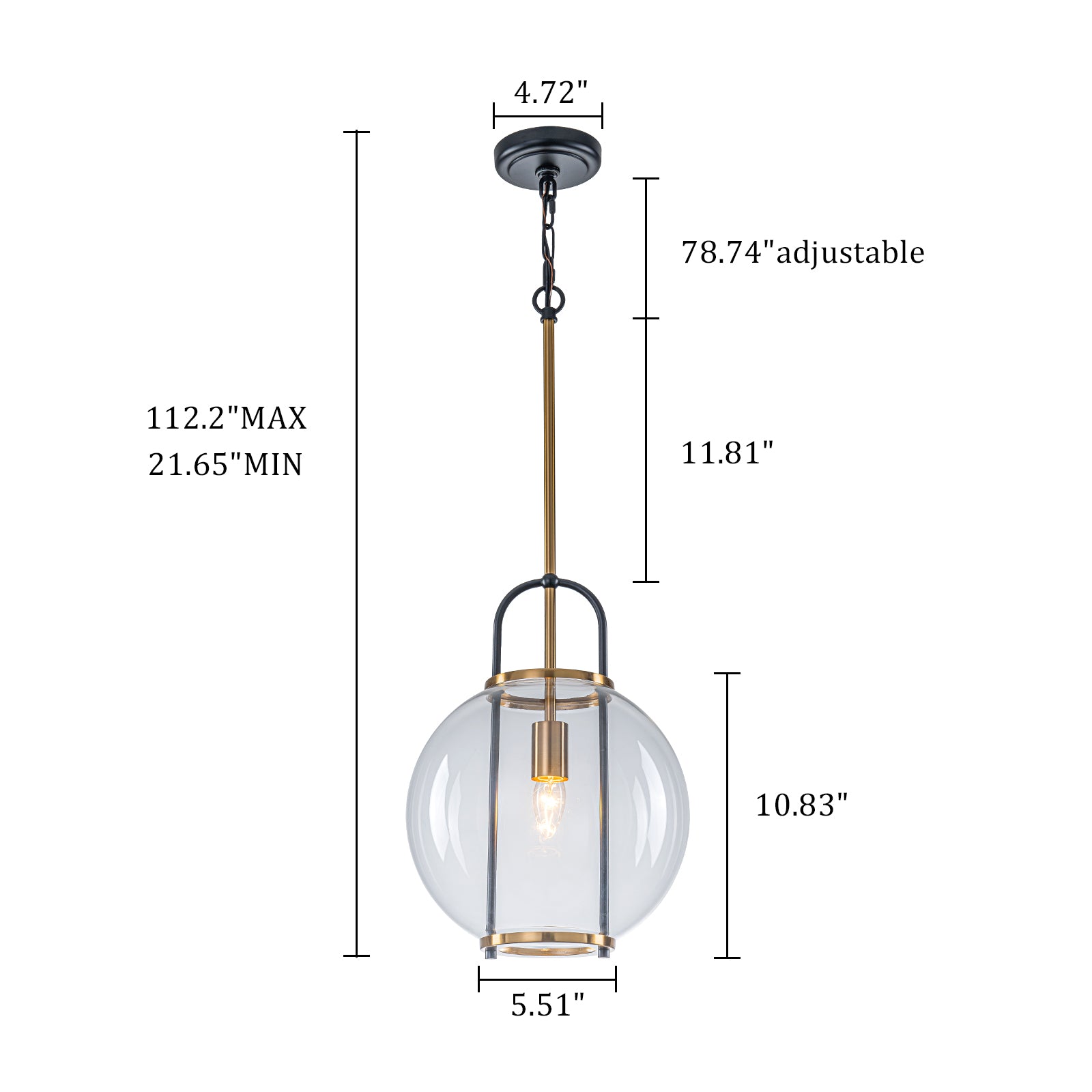 Glowlings 1-Light Modern 12"Wide Black Globe Clear Glass Pendant Light