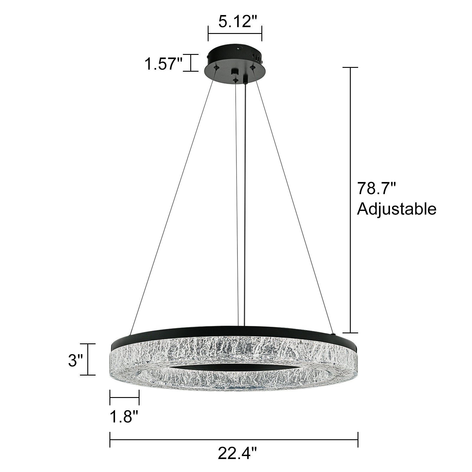 Glowlings 1-Light Modern 22"Wide Black LED Ring Resin Round Chandelier