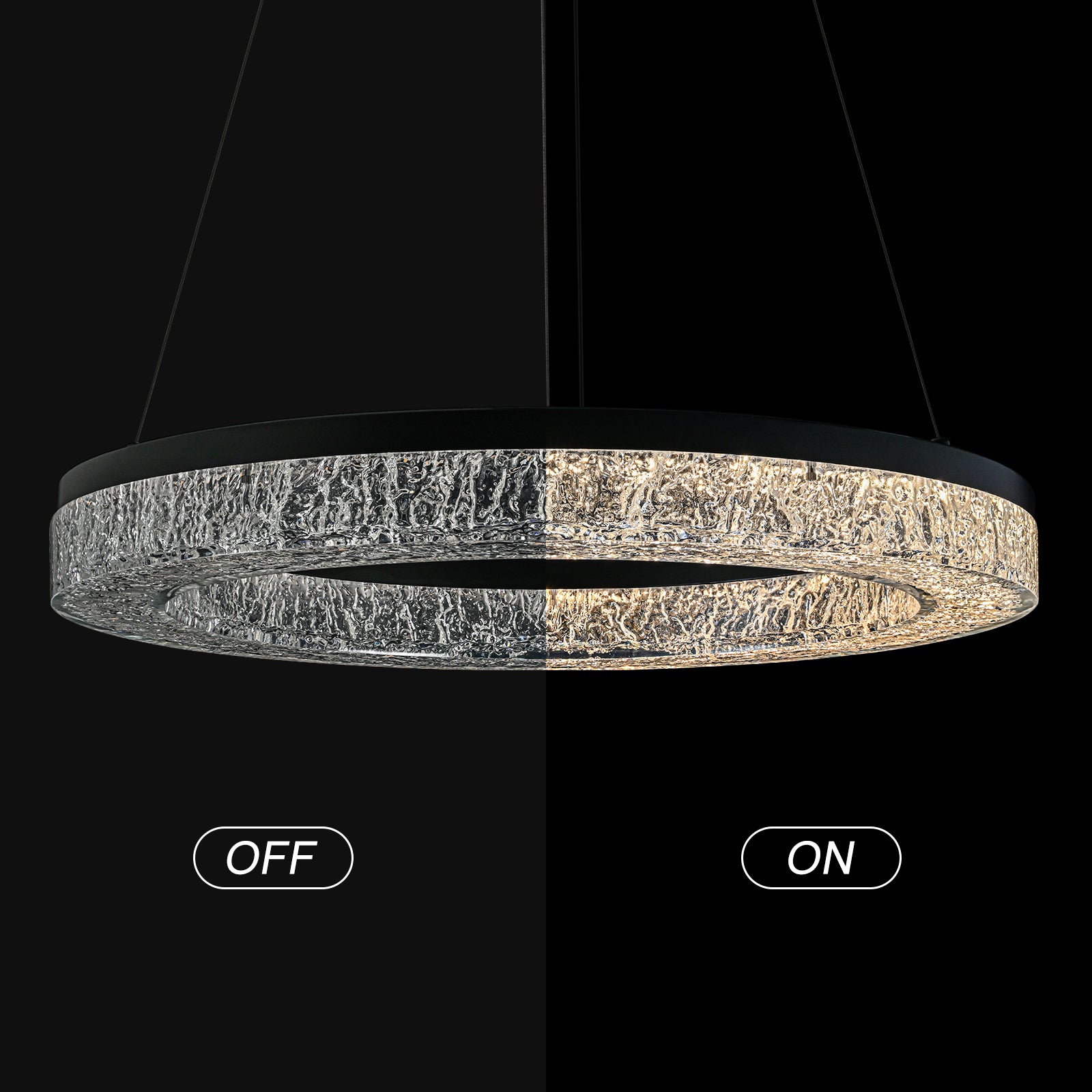 Glowlings 1-Light Modern 22"Wide Black LED Ring Resin Round Chandelier