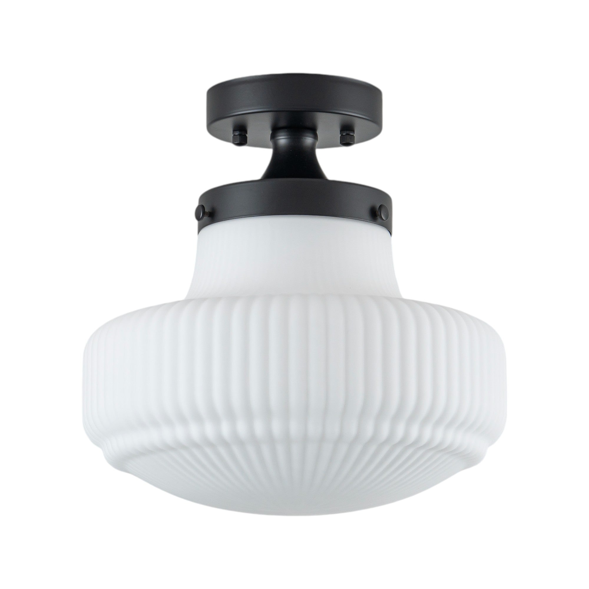 Glowlings 1-Light Modern 11"Wide Black Ribbed Opal Glass Dome Semi-Flush Mount Ceiling Light