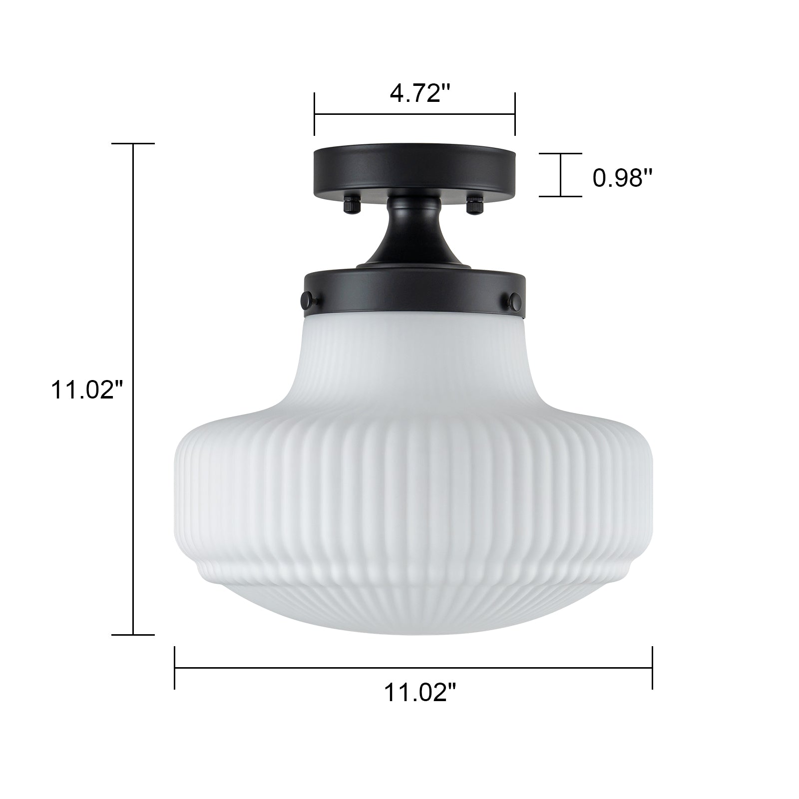 Glowlings 1-Light Modern 11"Wide Black Ribbed Opal Glass Dome Semi-Flush Mount Ceiling Light