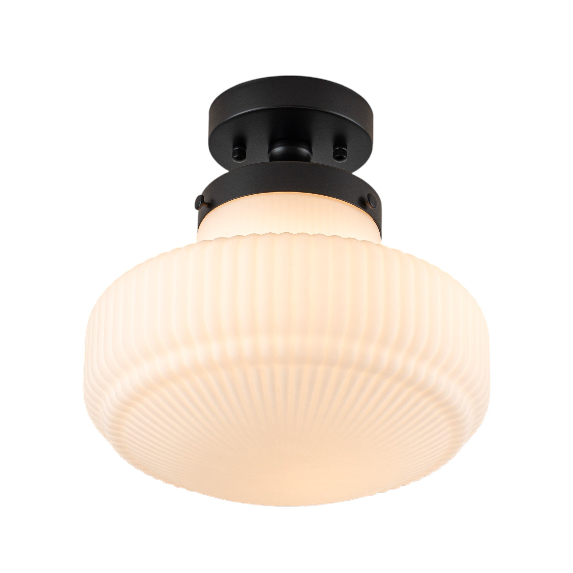 Glowlings 1-Light Modern 11"Wide Black Ribbed Opal Glass Dome Semi-Flush Mount Ceiling Light