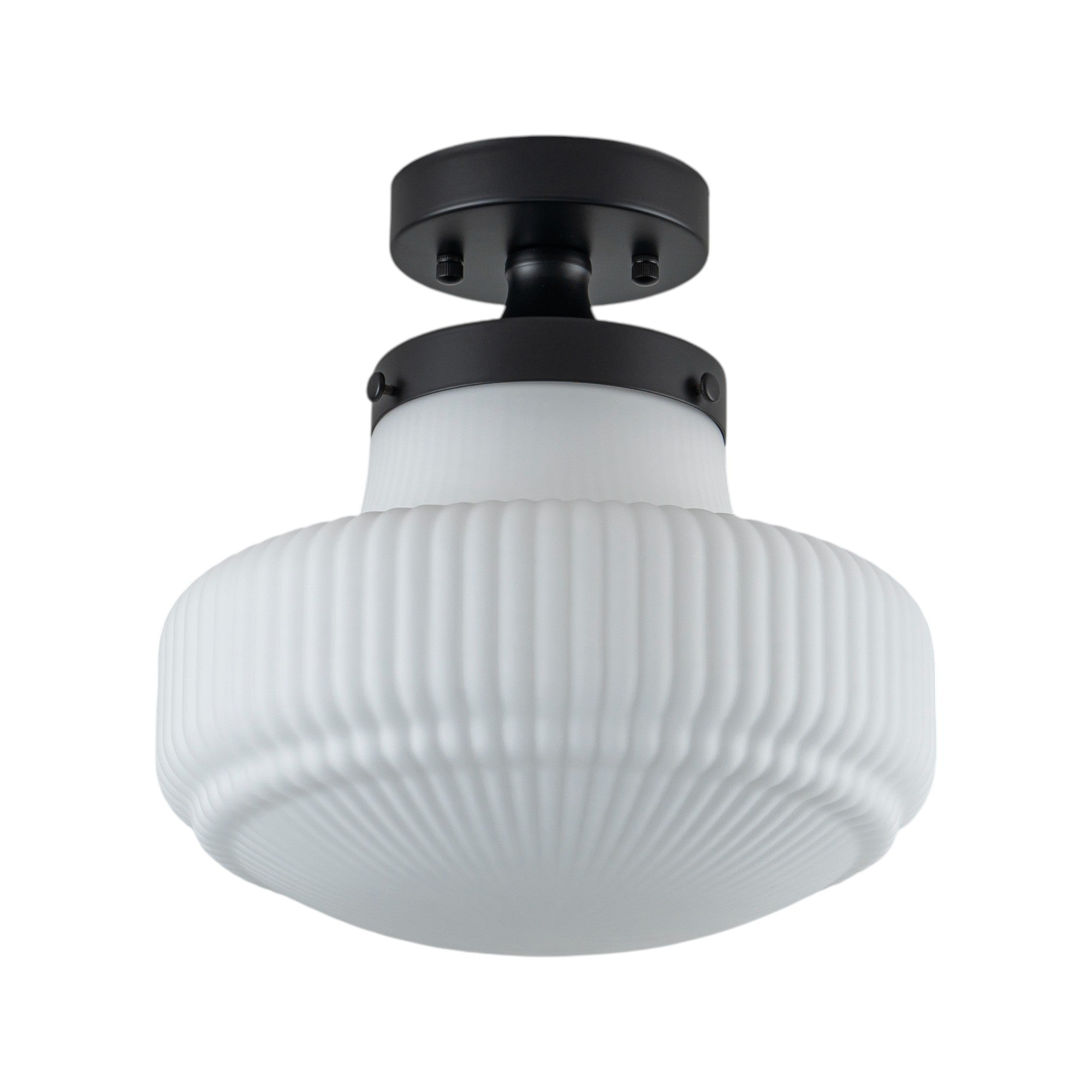 Glowlings 1-Light Modern 11"Wide Black Ribbed Opal Glass Dome Semi-Flush Mount Ceiling Light