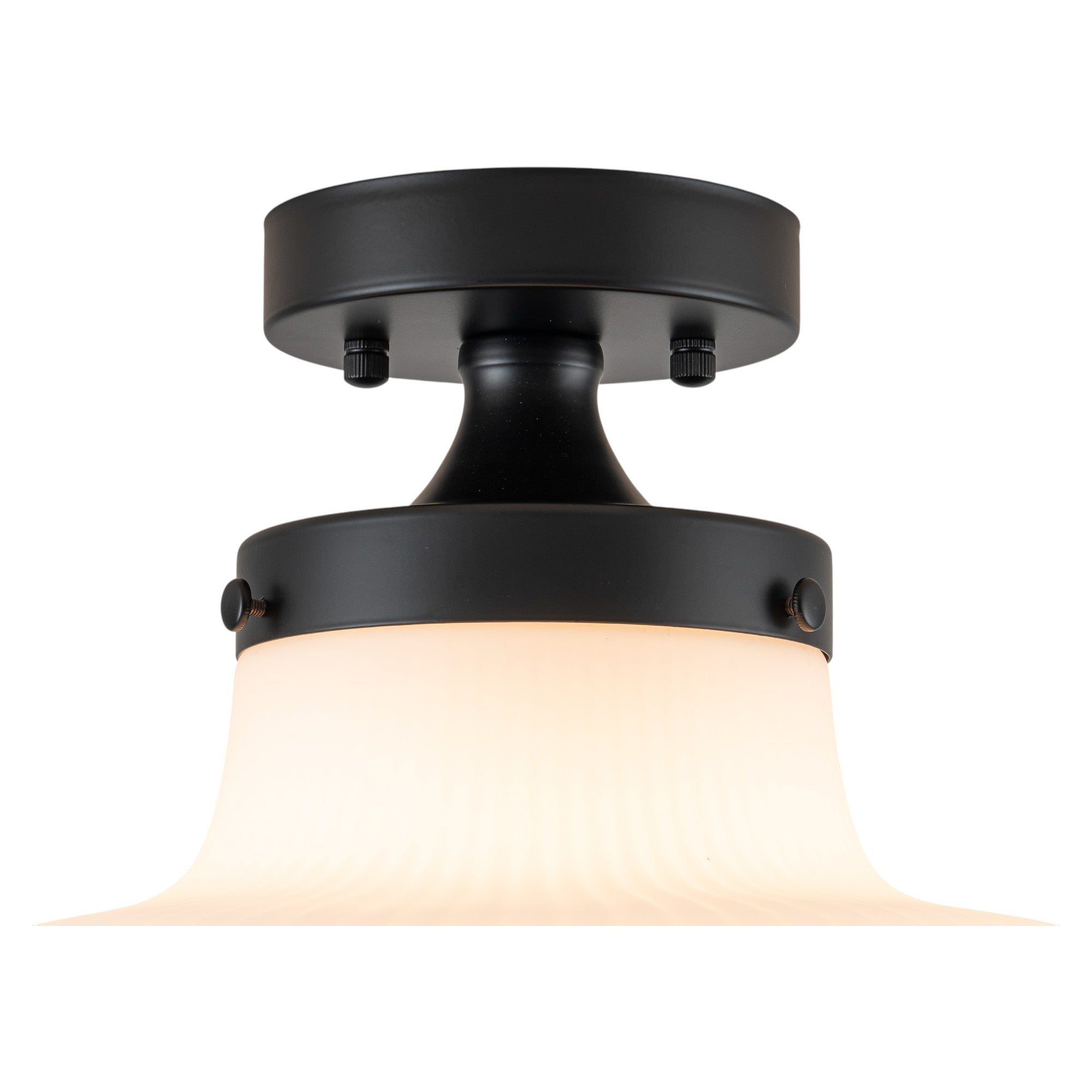 Glowlings 1-Light Modern 11"Wide Black Ribbed Opal Glass Dome Semi-Flush Mount Ceiling Light