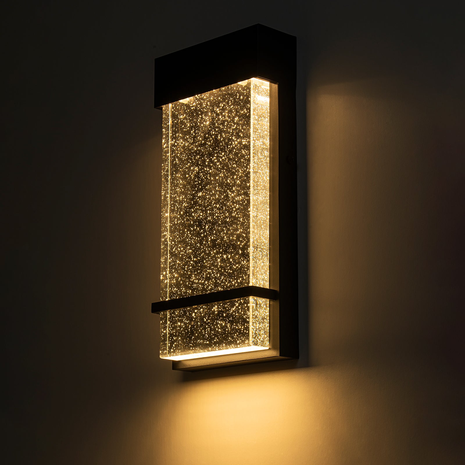 Glowlings 1-flammige, moderne, 30,5 cm hohe, schwarze Kristall-LED-Außenwandleuchte mit integrierter Beleuchtung