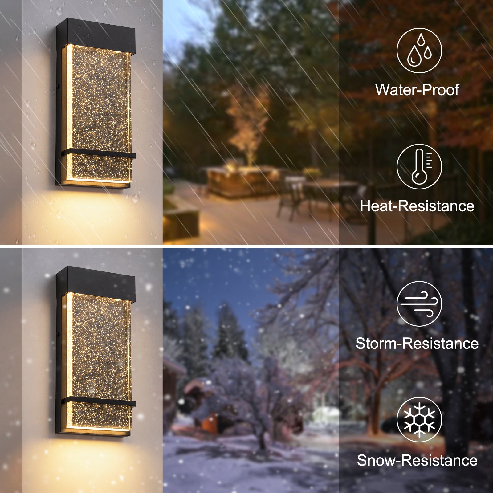 Glowlings 1-flammige, moderne, 30,5 cm hohe, schwarze Kristall-LED-Außenwandleuchte mit integrierter Beleuchtung