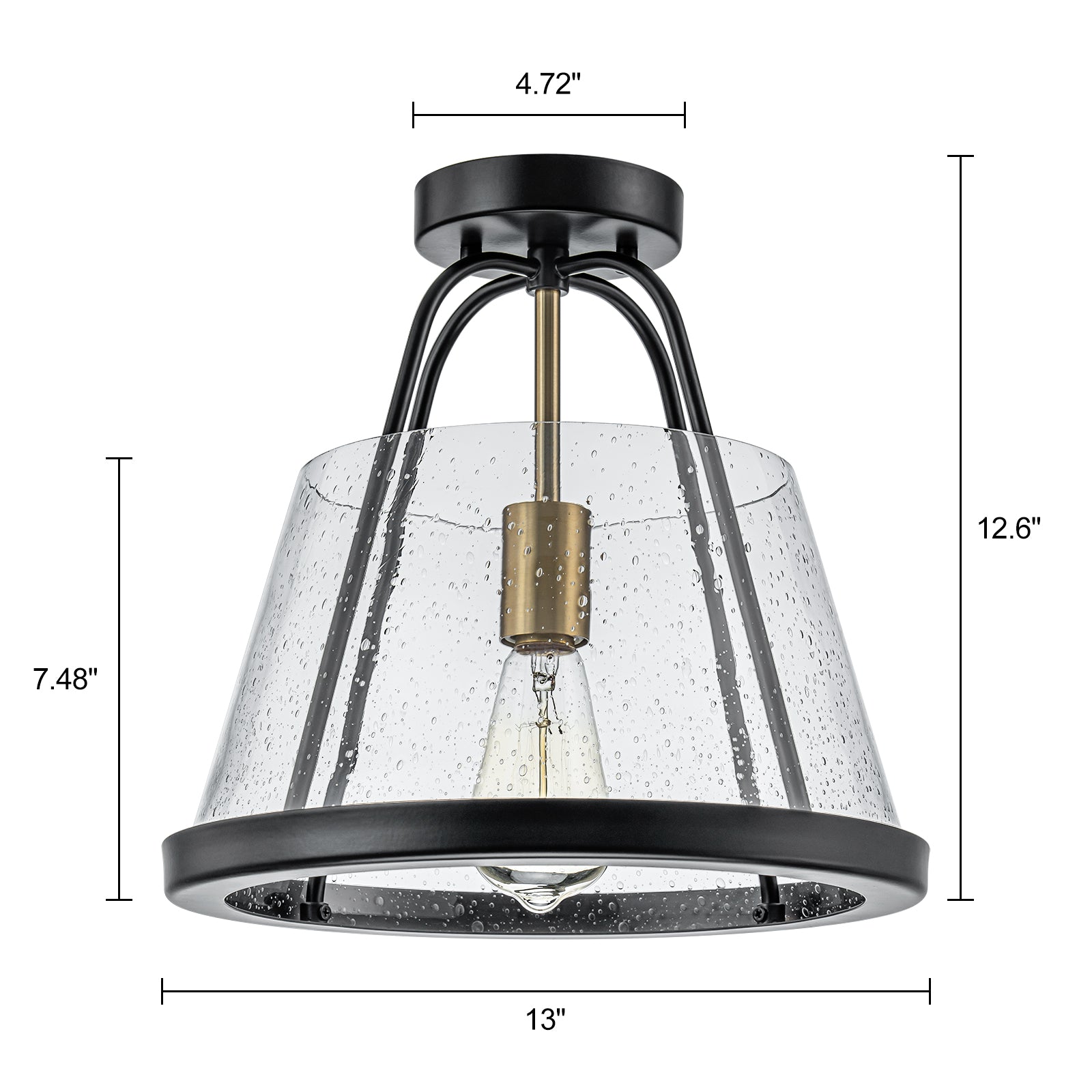 Glowlings 1-Light Modern 11"Wide Black Seeded Glass Cone Semi-Flush Mount