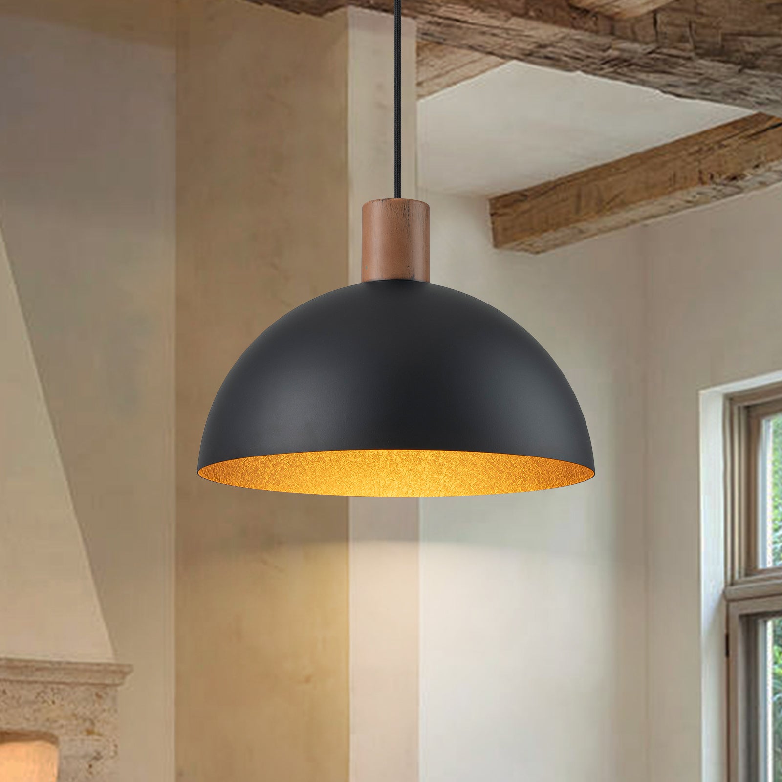Glowlings 1-Light Modern 11"Wide Green/Black Small Dome Pendant Light