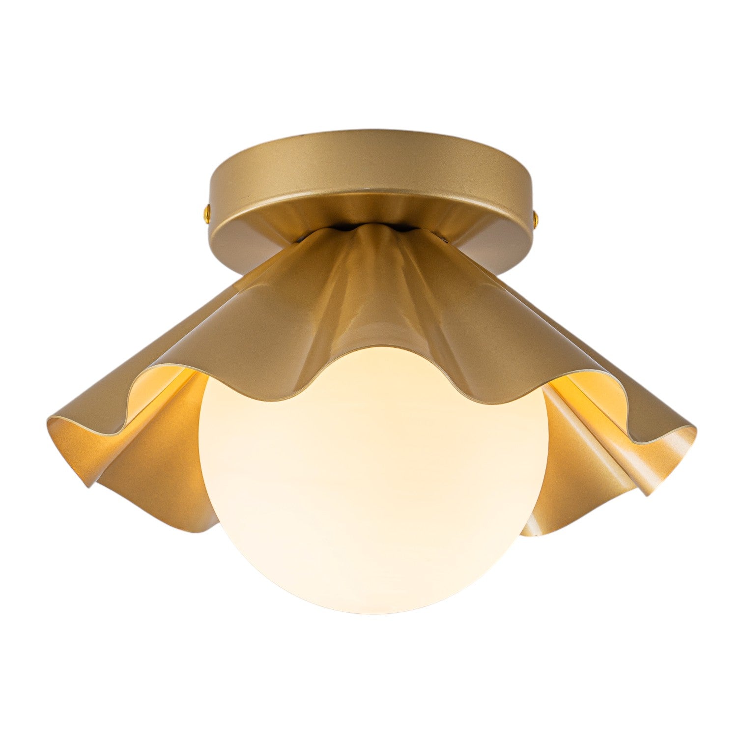 Glowlings 1-Light Modern Brass Flower Shape Opal Globe Glass Flush Mount Ceiling Light