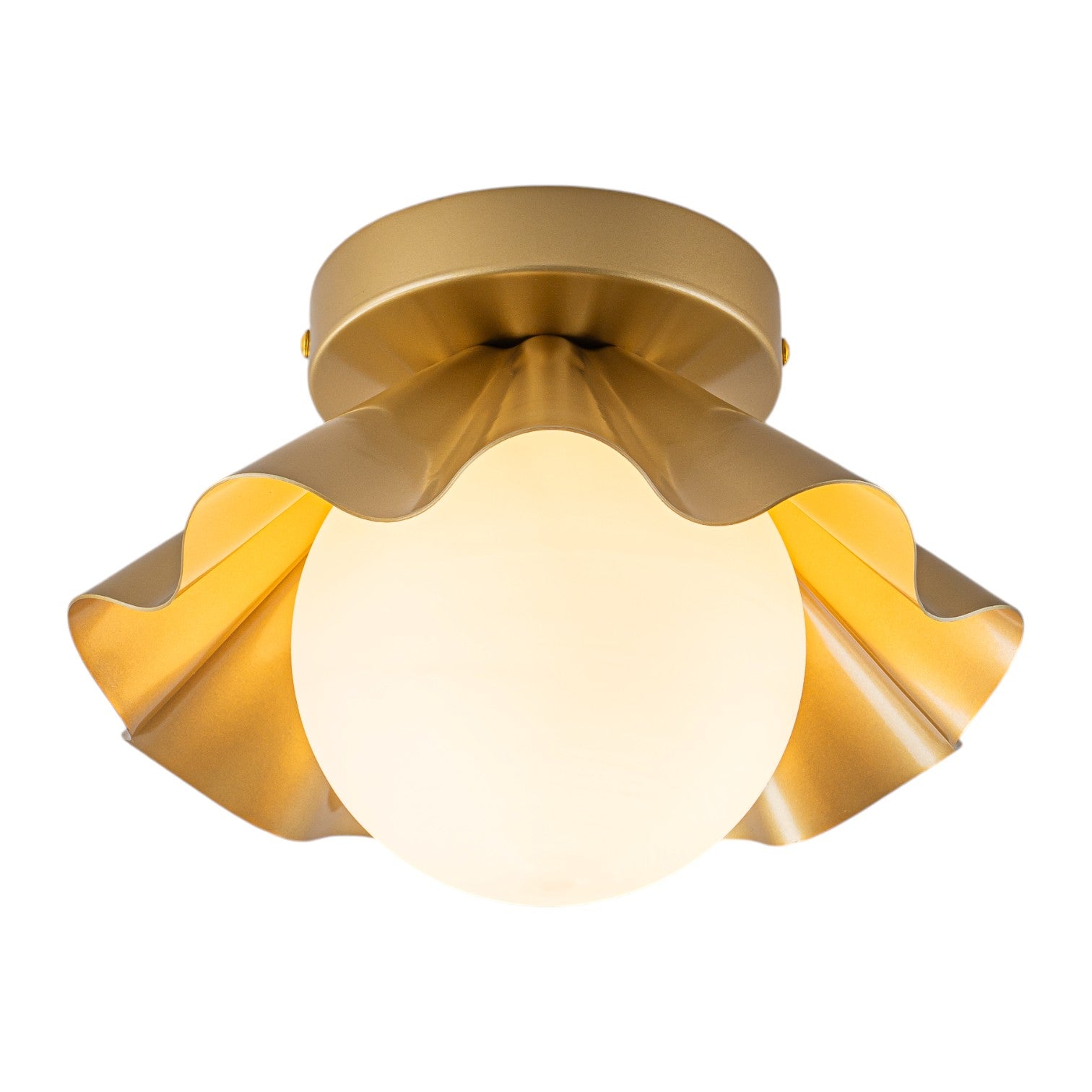 Glowlings 1-Light Modern Brass Flower Shape Opal Globe Glass Flush Mount Ceiling Light