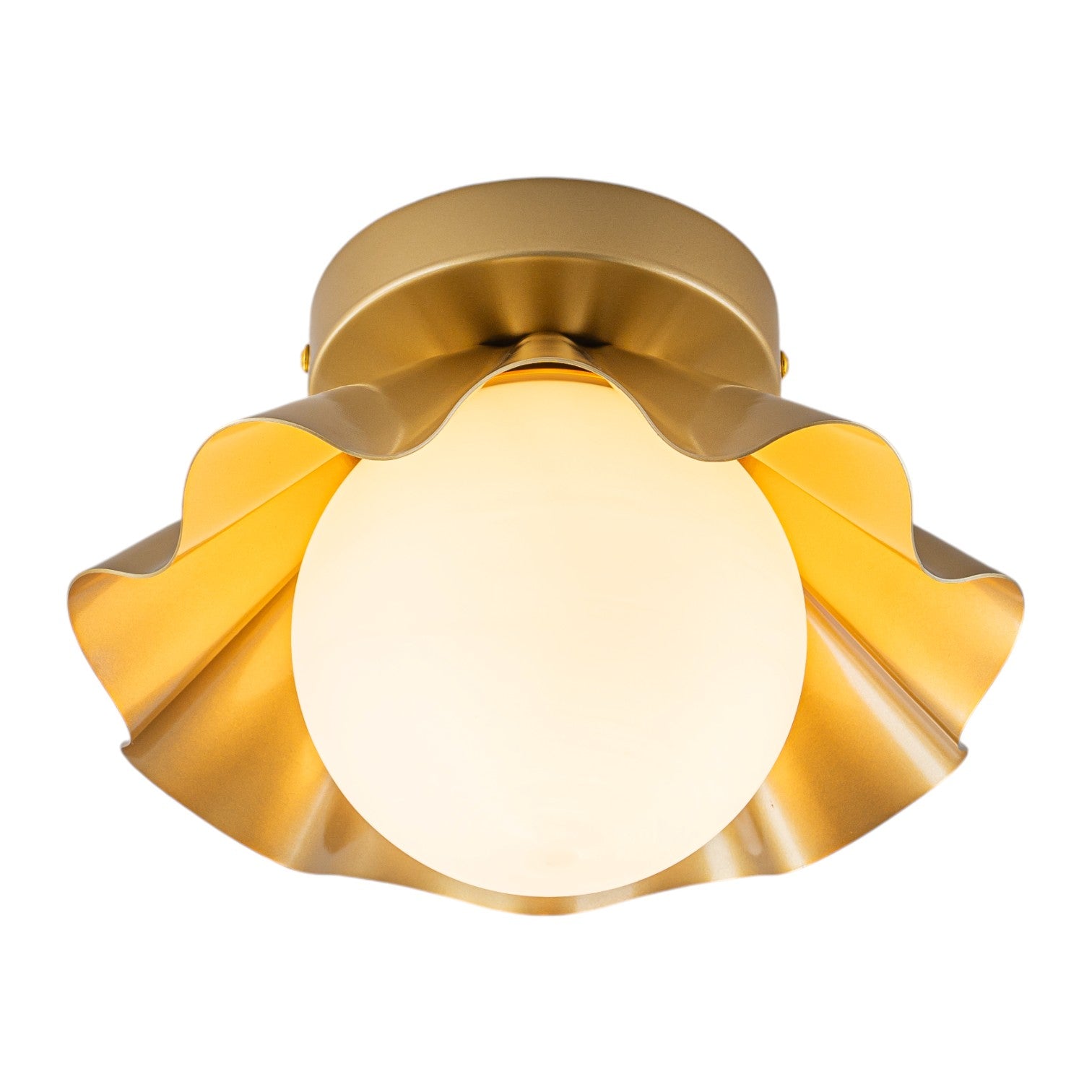 Glowlings 1-Light Modern Brass Flower Shape Opal Globe Glass Flush Mount Ceiling Light