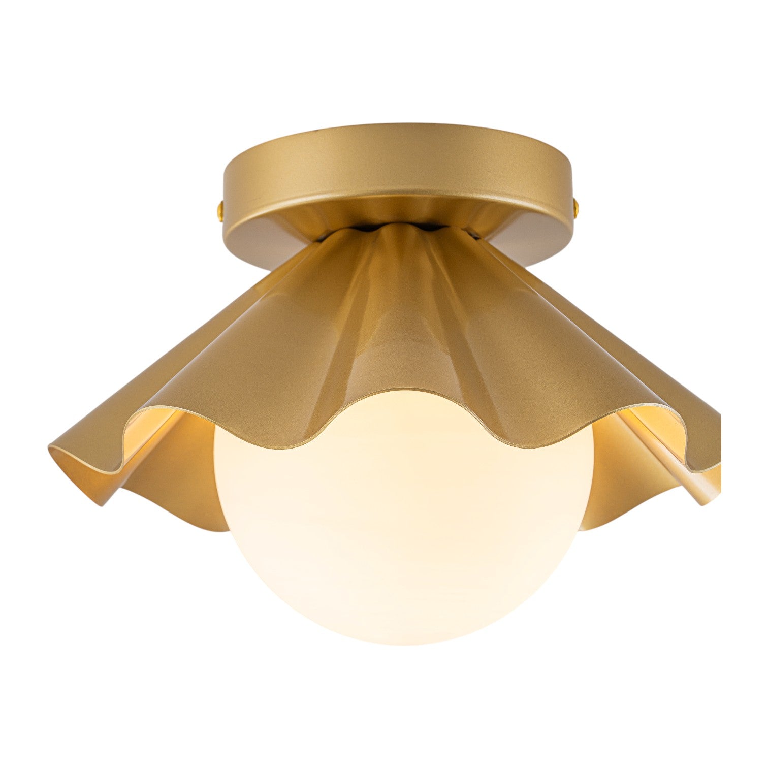 Glowlings 1-Light Modern Brass Flower Shape Opal Globe Glass Flush Mount Ceiling Light