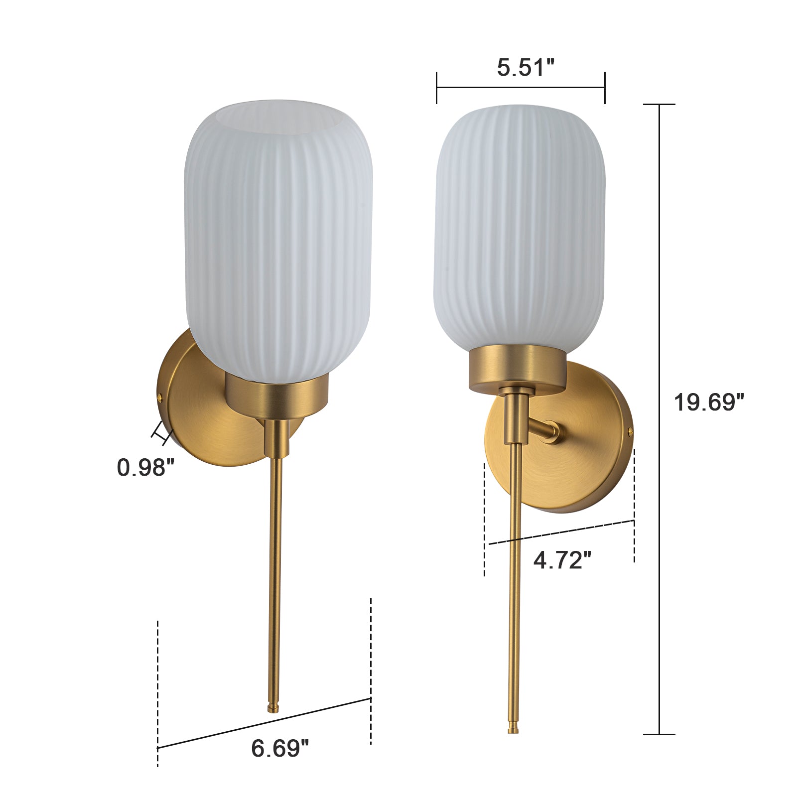 Glowlings 1-Light Modern Brass Ribbed Glass Wall Sconce Bathroom Vanity Light