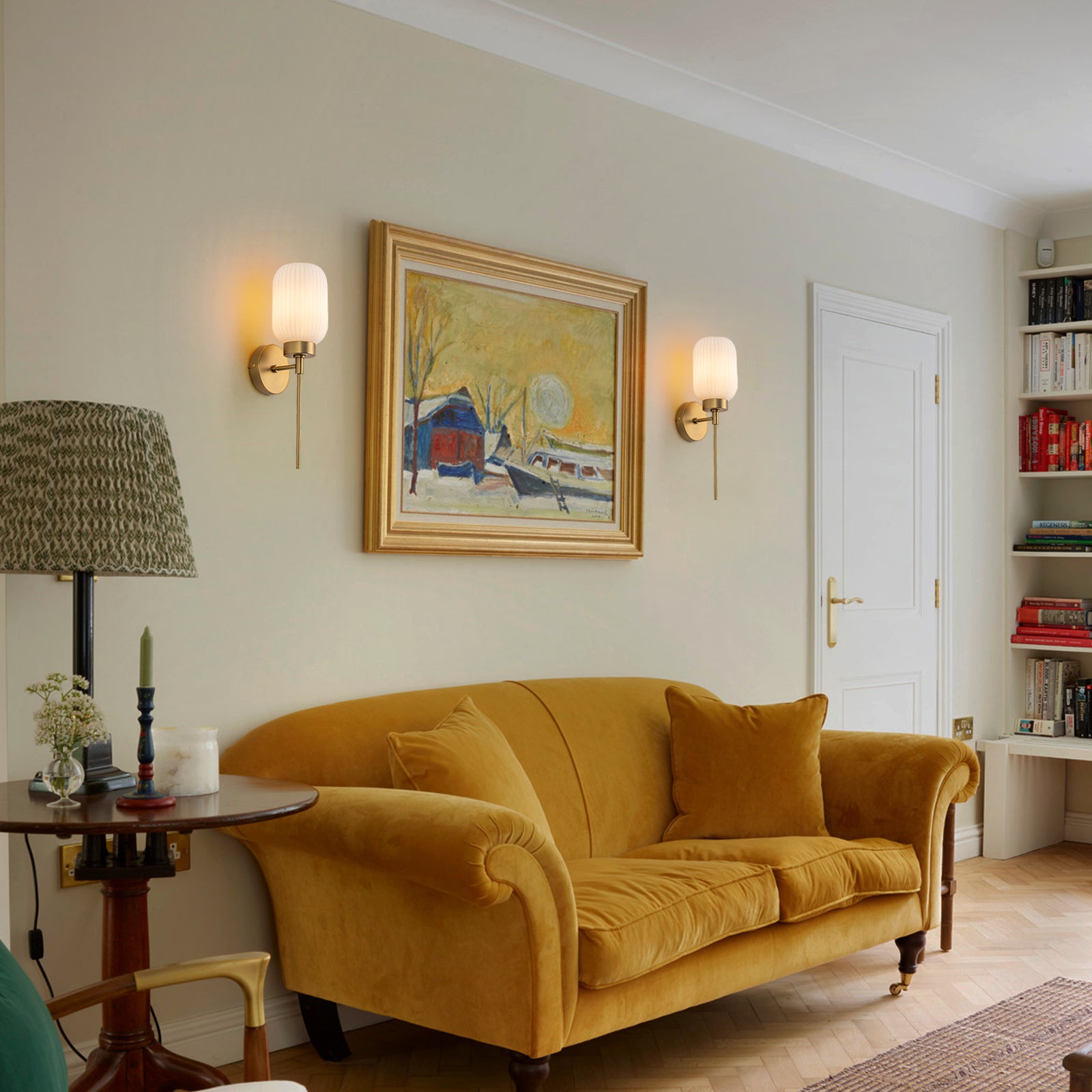 Glowlings 1-Light Modern Brass Ribbed Glass Wall Sconce Bathroom Vanity Light