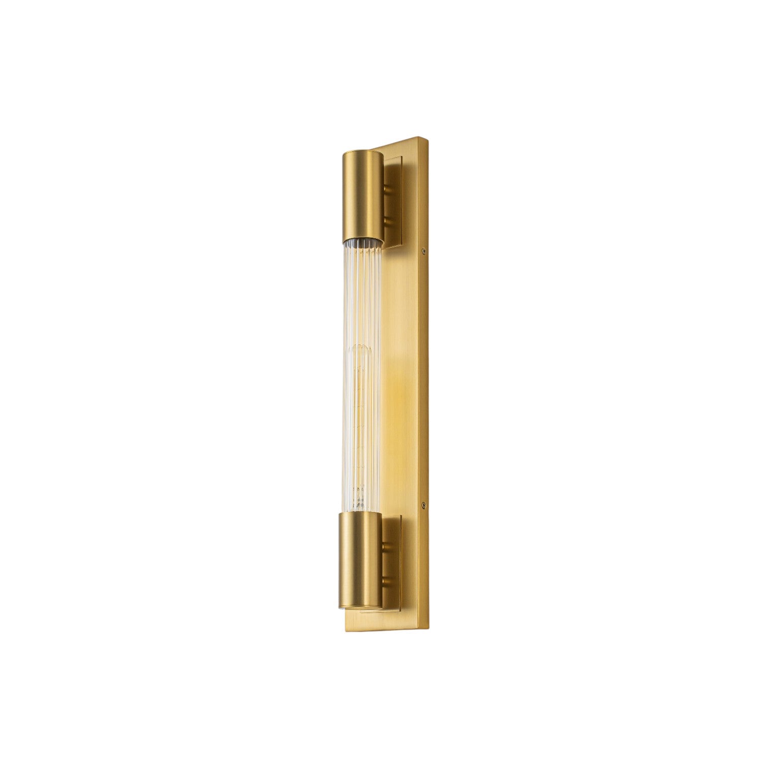Glowlings 1-Light Modern Brushed Brass Cylinder Ribbed Clear Glass Tube Wall Sconce