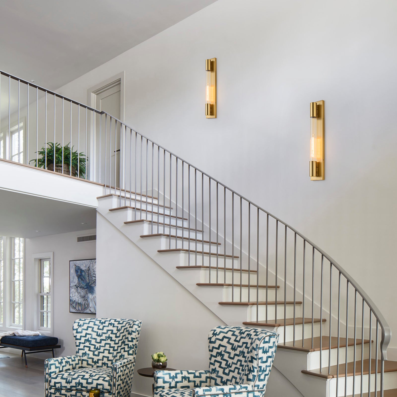 Glowlings 1-Light Modern Brushed Brass Cylinder Ribbed Clear Glass Tube Wall Sconce