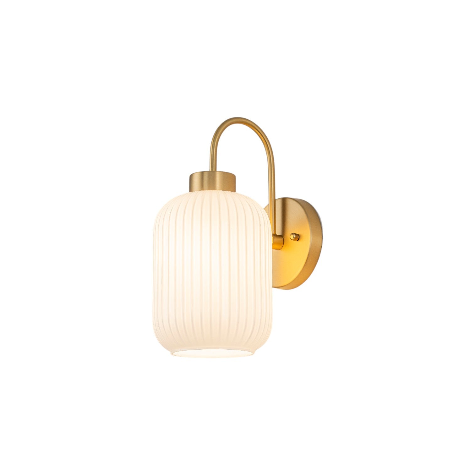 Glowlings 1-Light Modern Brushed Brass Fluted Opal Glass Globe Wall Sconce Vanity Light