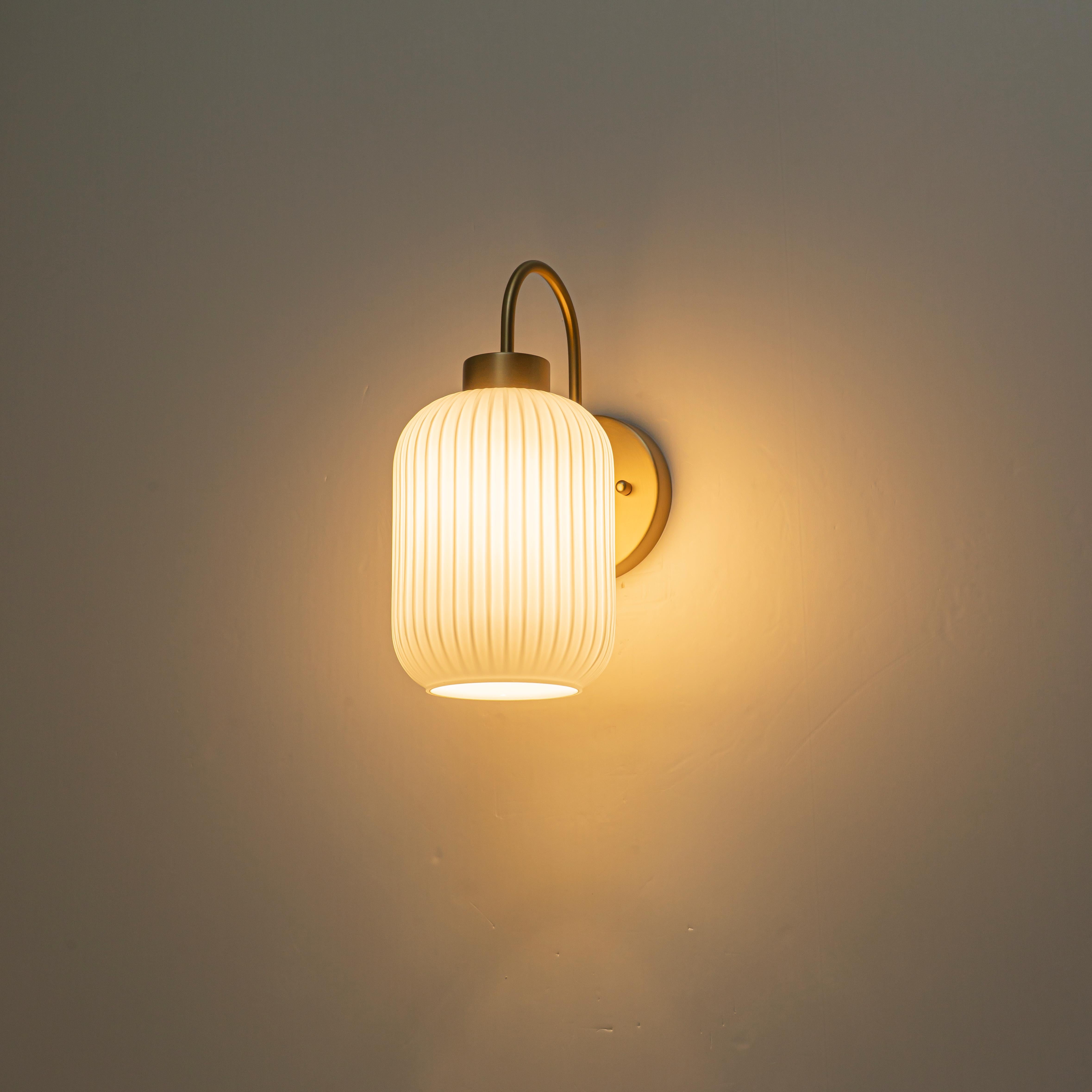 Glowlings 1-Light Modern Brushed Brass Fluted Opal Glass Globe Wall Sconce Vanity Light