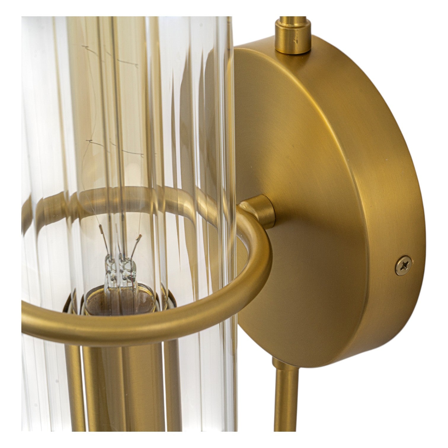 Glowlings 1-Light Modern Brushed Brass Ribbed Fluted Glass Tube U-Shaped Wall Sconce
