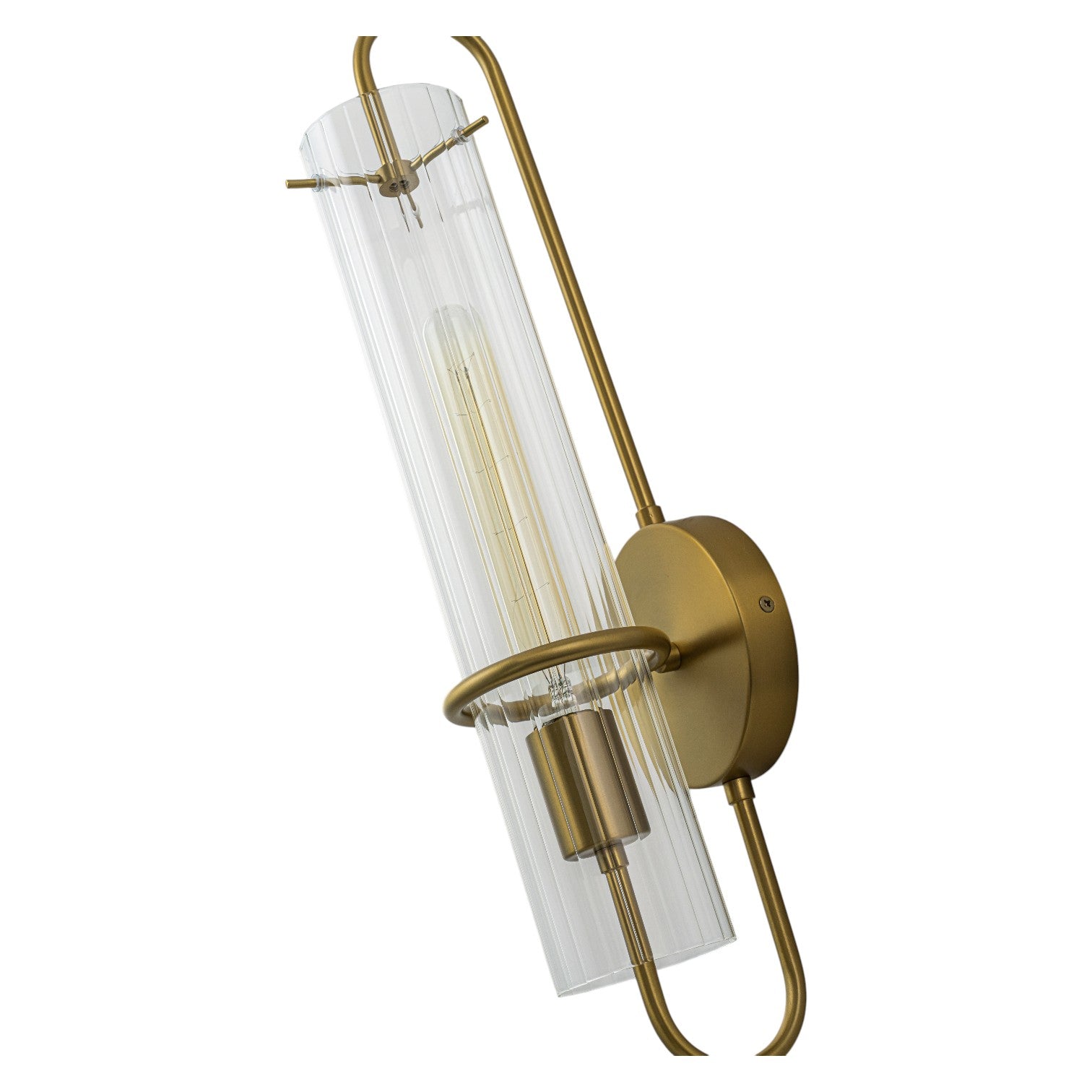 Glowlings 1-Light Modern Brushed Brass Ribbed Fluted Glass Tube U-Shaped Wall Sconce