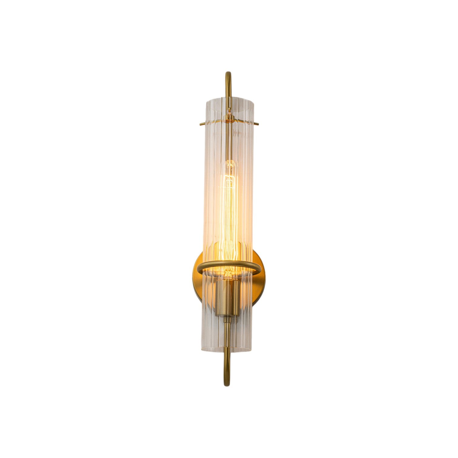 Glowlings 1-Light Modern Brushed Brass Ribbed Fluted Glass Tube U-Shaped Wall Sconce
