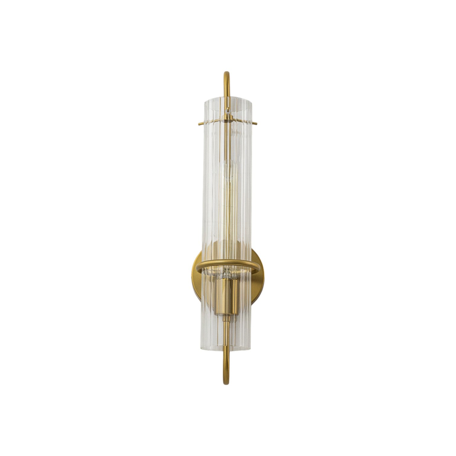 Glowlings 1-Light Modern Brushed Brass Ribbed Fluted Glass Tube U-Shaped Wall Sconce