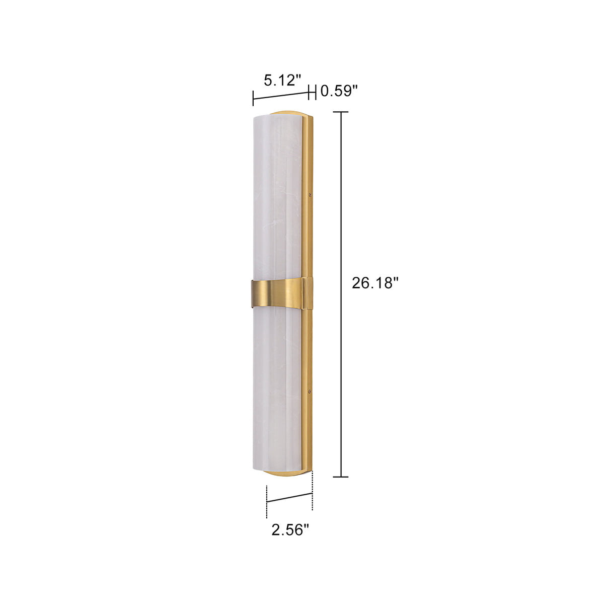 Glowlings 1-Light Modern 26"H Brushed Gold Dimmable Wall Sconce Faux Alabaster Cylinder LED Vanity Light