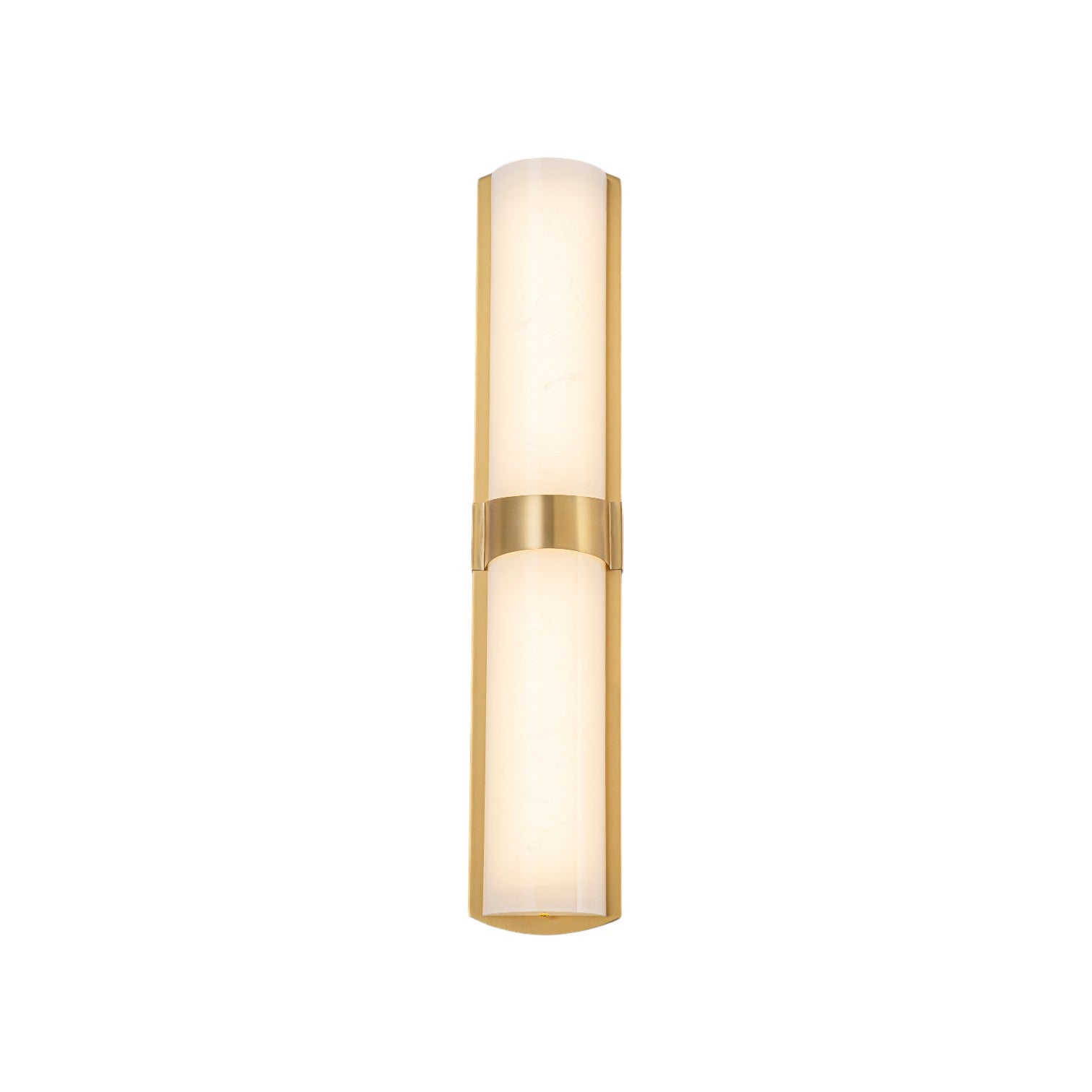Glowlings 1-Light Modern 26"H Brushed Gold Dimmable Wall Sconce Faux Alabaster Cylinder LED Vanity Light