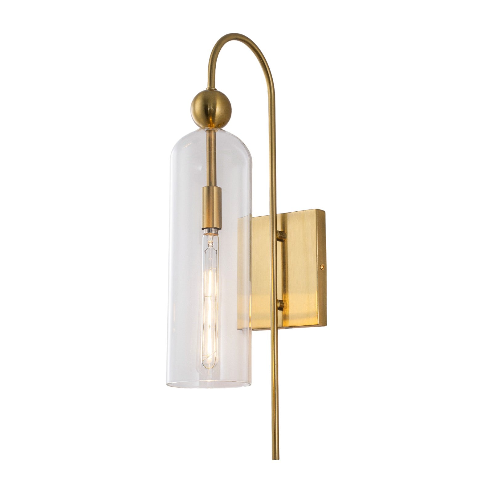 Glowlings 1-Light Luxury Clear Glass Antique Brass Cylinder Wall Sconce Bathroom Vanity & Bedroom Wall Light