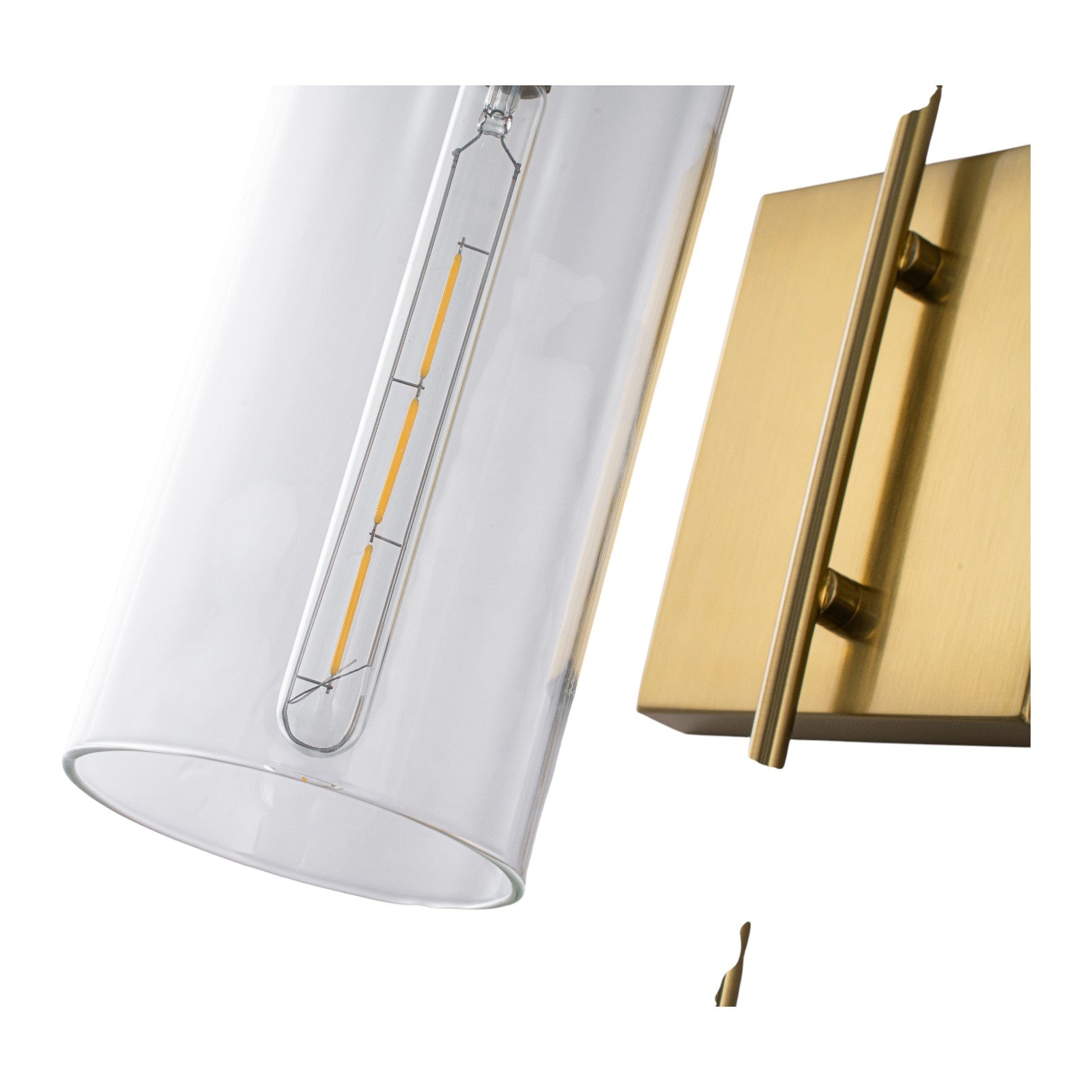 Glowlings 1-Light Luxury Clear Glass Antique Brass Cylinder Wall Sconce Bathroom Vanity & Bedroom Wall Light