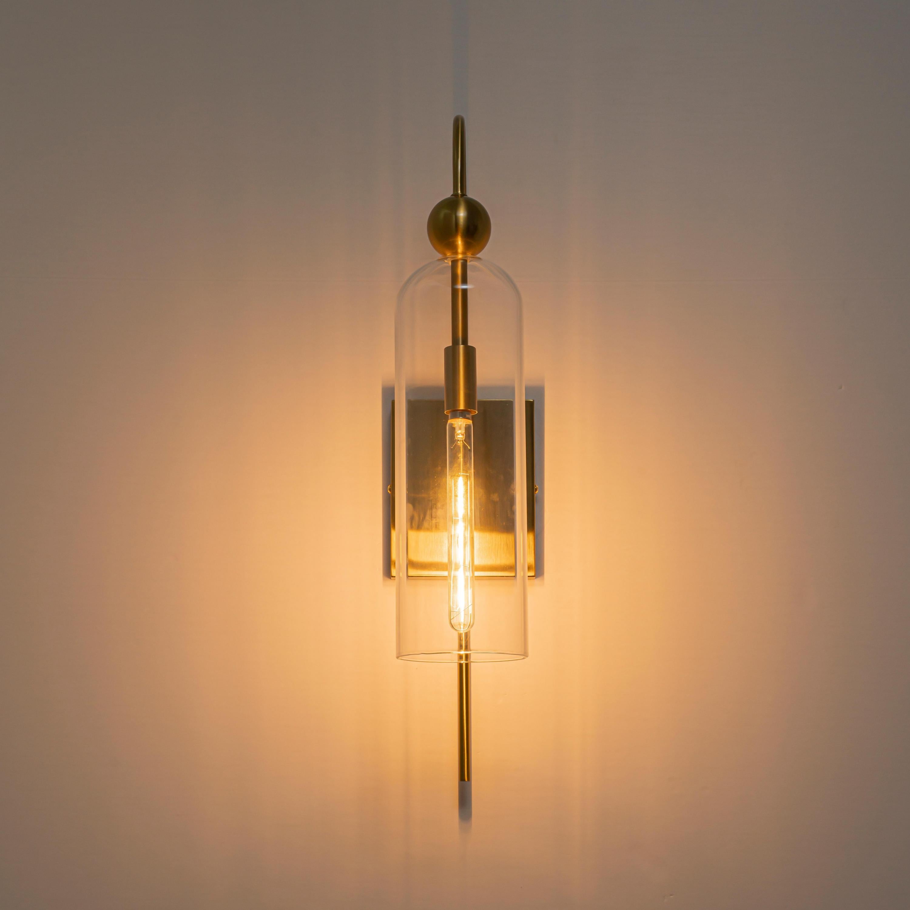 Glowlings 1-Light Luxury Clear Glass Antique Brass Cylinder Wall Sconce Bathroom Vanity & Bedroom Wall Light