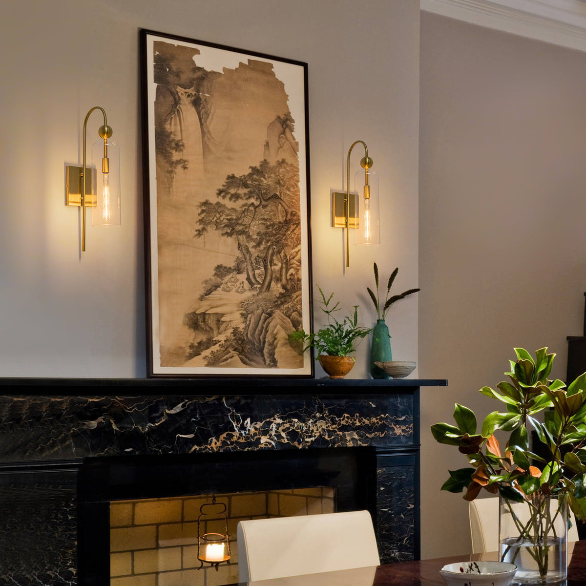 Glowlings 1-Light Luxury 21"High Clear Glass Antique Brass Cylinder Wall Sconce