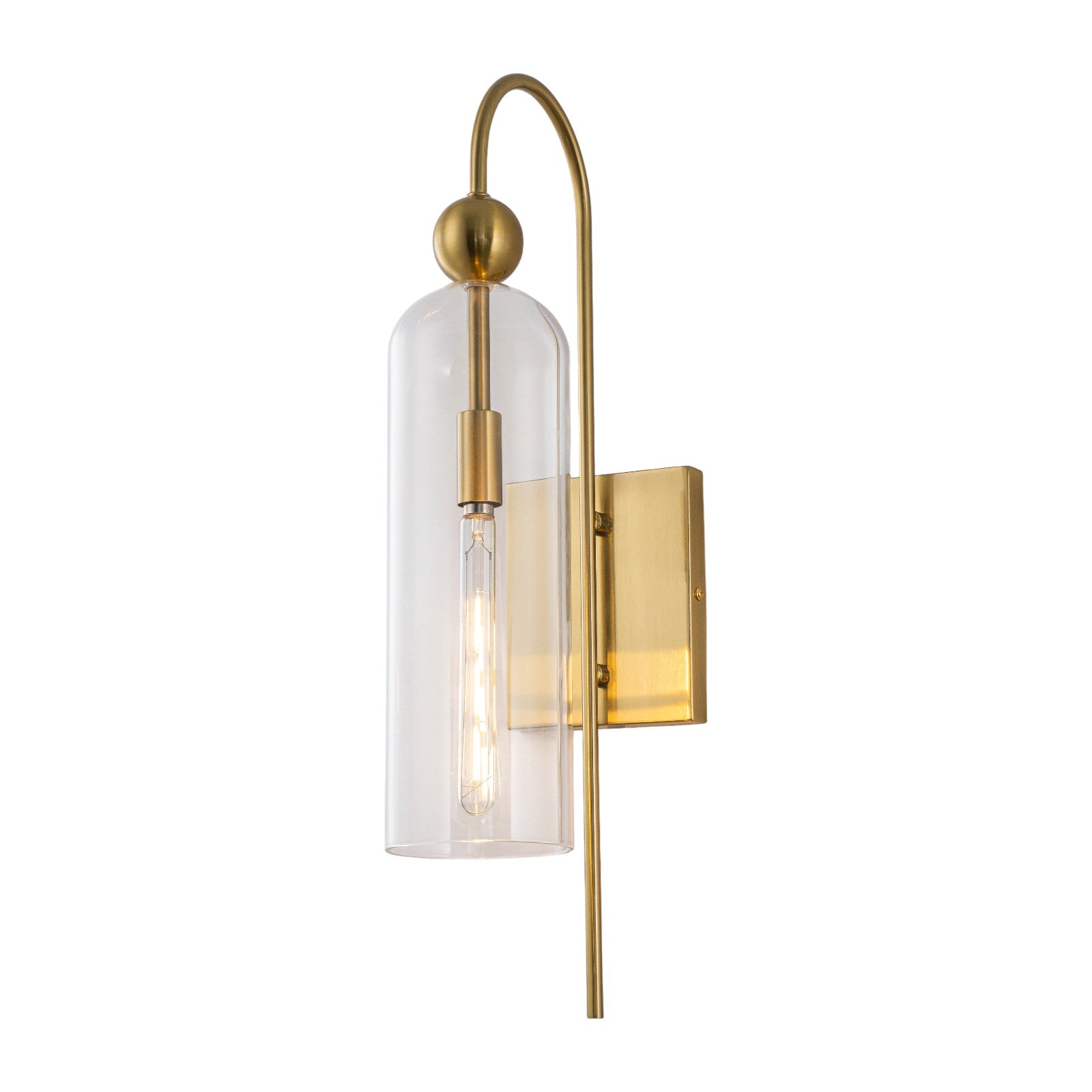 Glowlings 1-Light Luxury Clear Glass Antique Brass Cylinder Wall Sconce Bathroom Vanity & Bedroom Wall Light