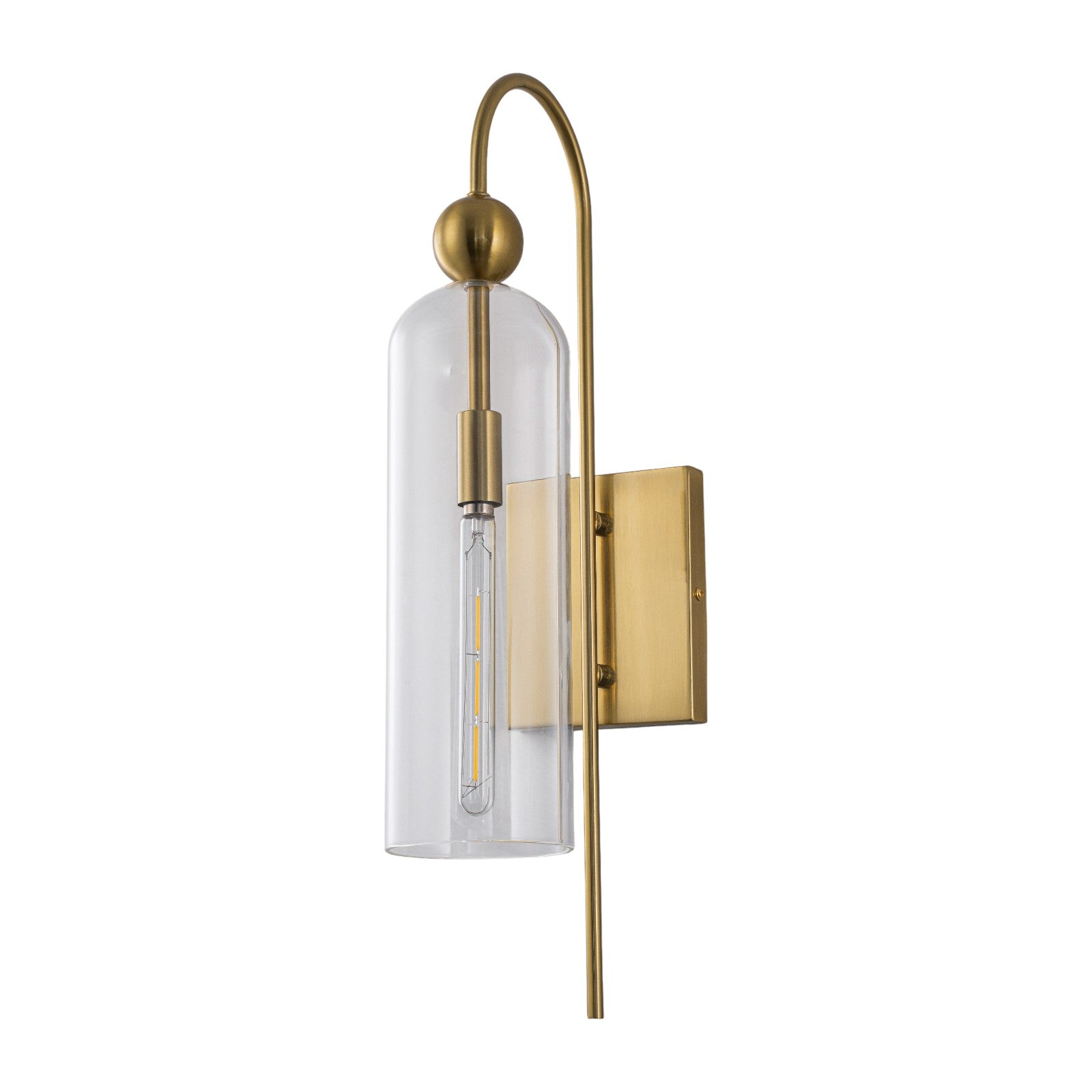 Glowlings 1-Light Luxury Clear Glass Antique Brass Cylinder Wall Sconce Bathroom Vanity & Bedroom Wall Light