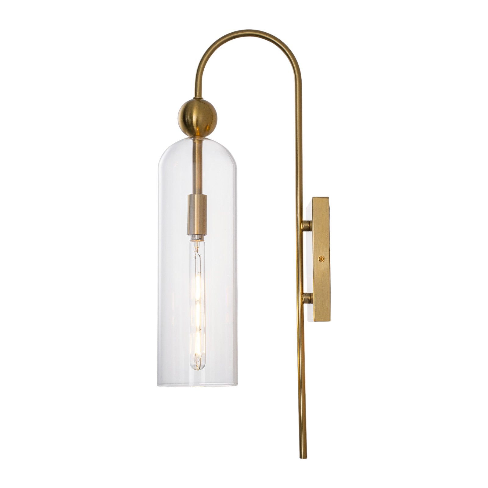 Glowlings 1-Light Luxury Clear Glass Antique Brass Cylinder Wall Sconce Bathroom Vanity & Bedroom Wall Light