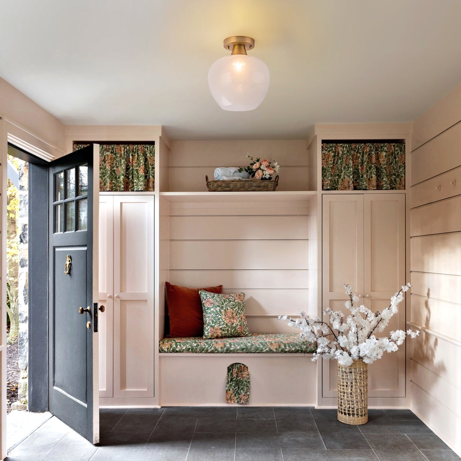 Glowlings 1-Light Modern Opal Glass Small Semi-Flush Mount Ceiling Light