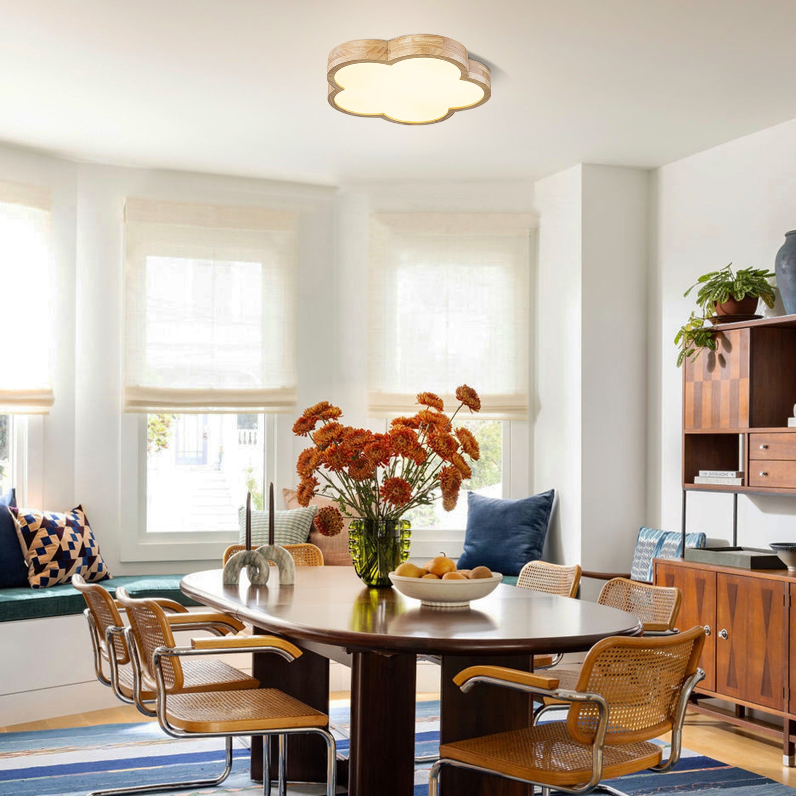 Glowlings 1-Light Modern 19"Wide Cloud-Shaped Organic Wood LED Flush Mount Ceiling Light