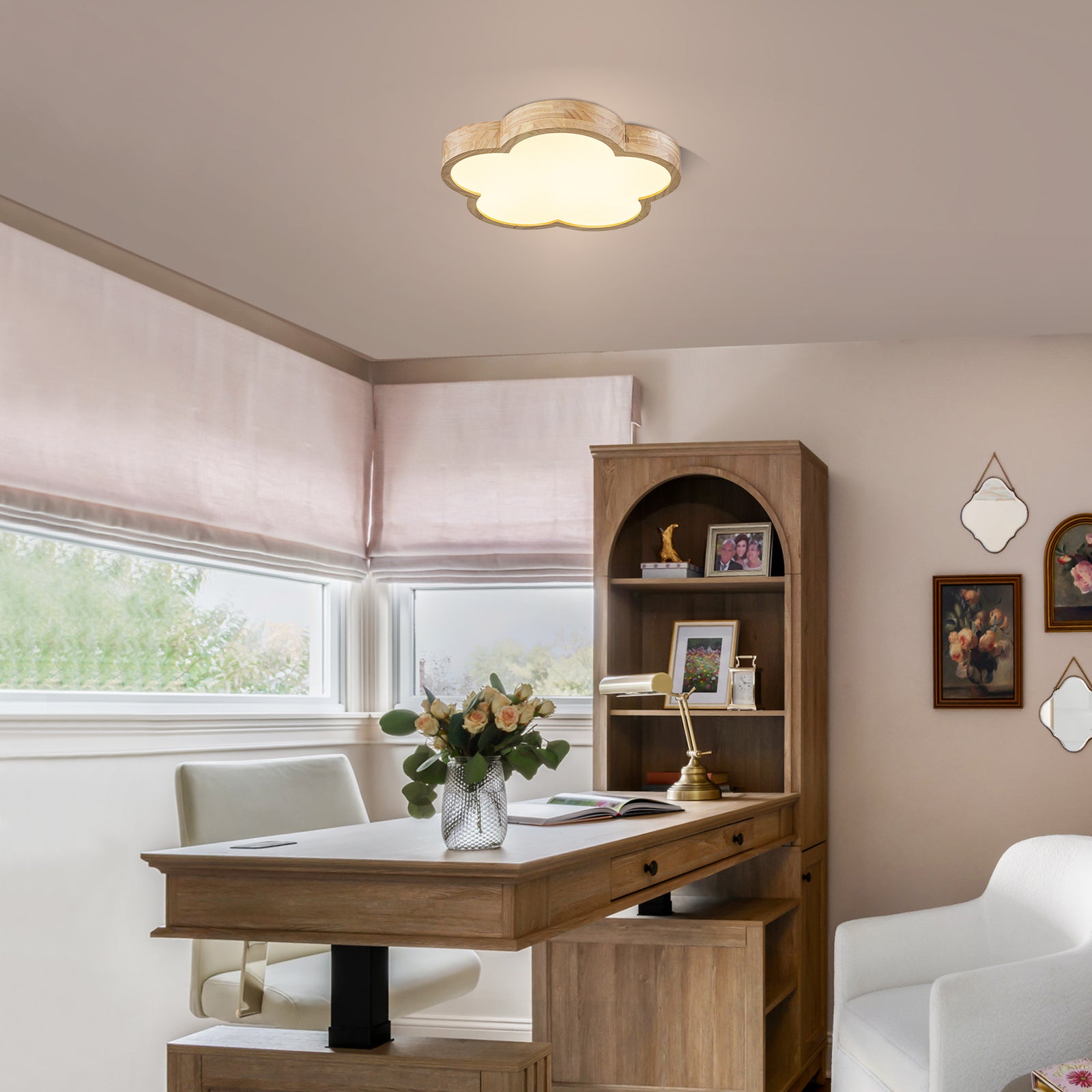 Glowlings 1-Light Modern 19"Wide Cloud-Shaped Organic Wood LED Flush Mount Ceiling Light