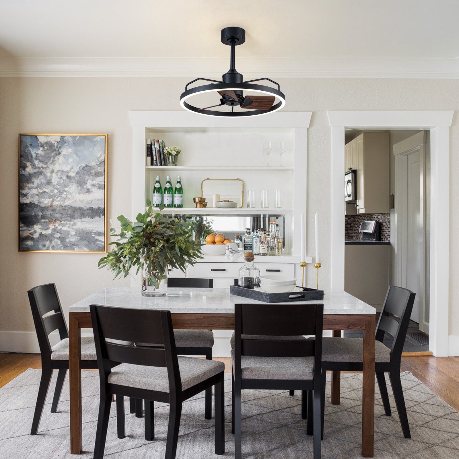 Glowlings 1-Light Modern 24"Wide Dimmable Ring LED Ceiling Fan with Light Remote Wood Blades