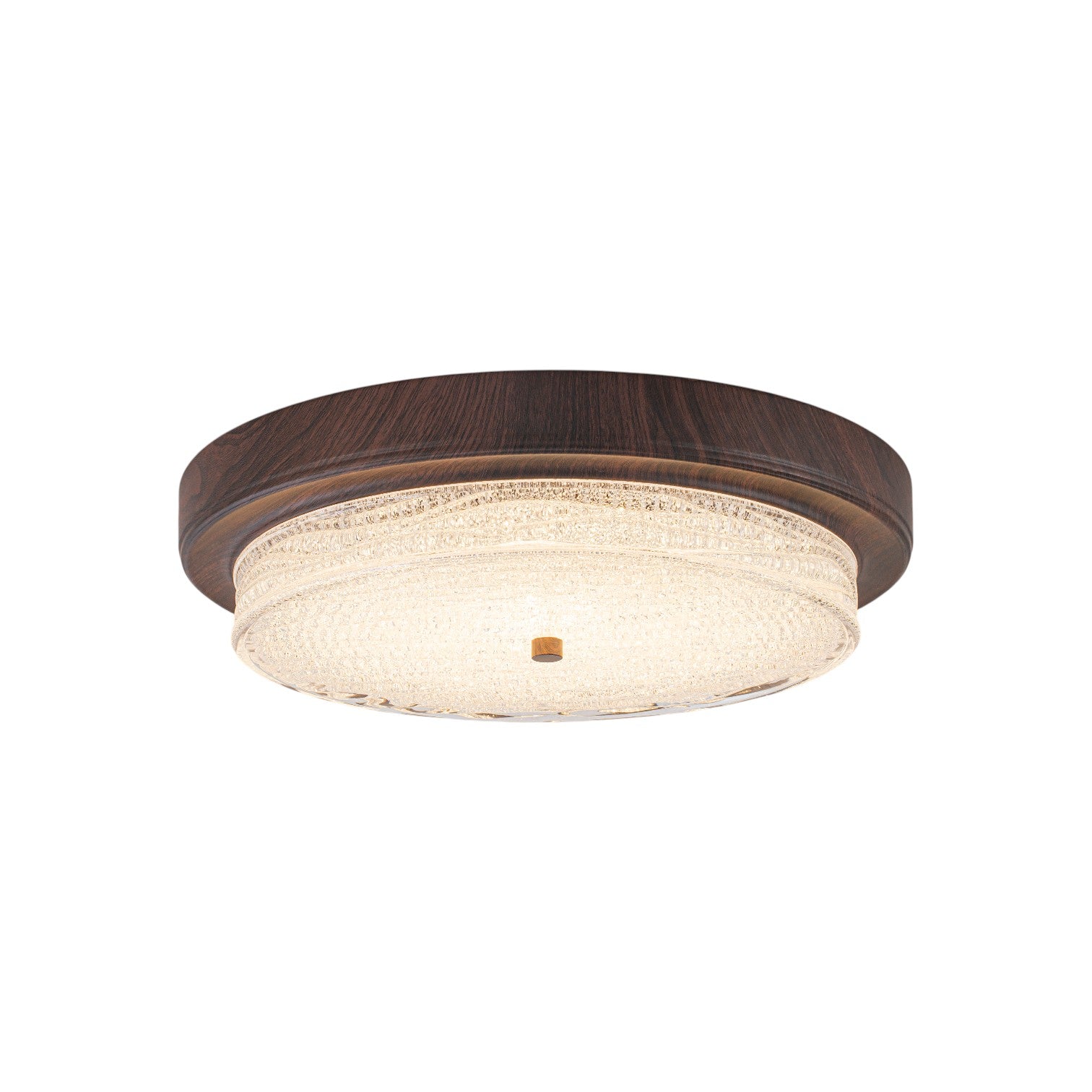 Glowlings 1-Light Modern Round Frosted Glass Walnut LED Flush Mount Ceiling Light