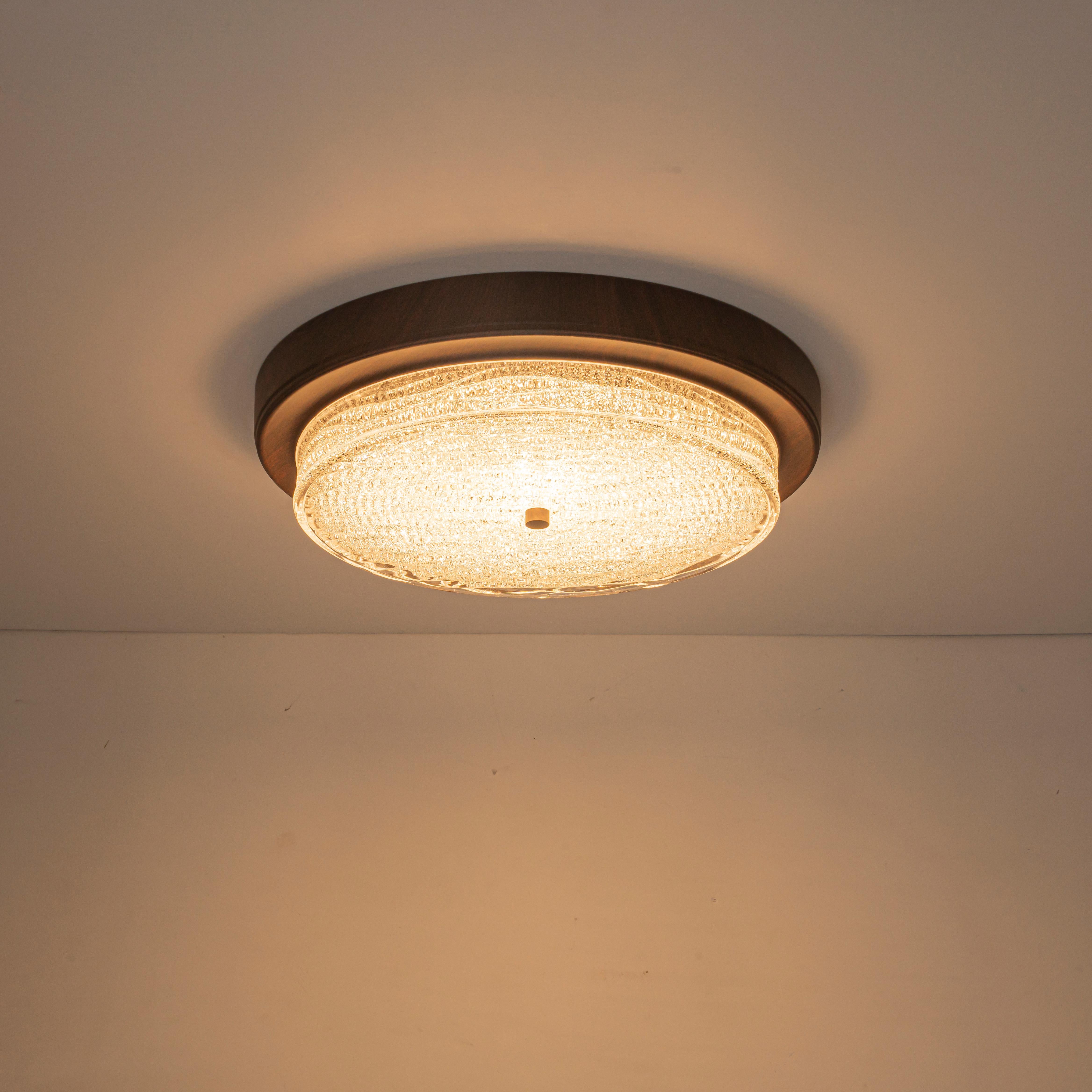 Glowlings 1-Light Modern Round Frosted Glass Walnut LED Flush Mount Ceiling Light