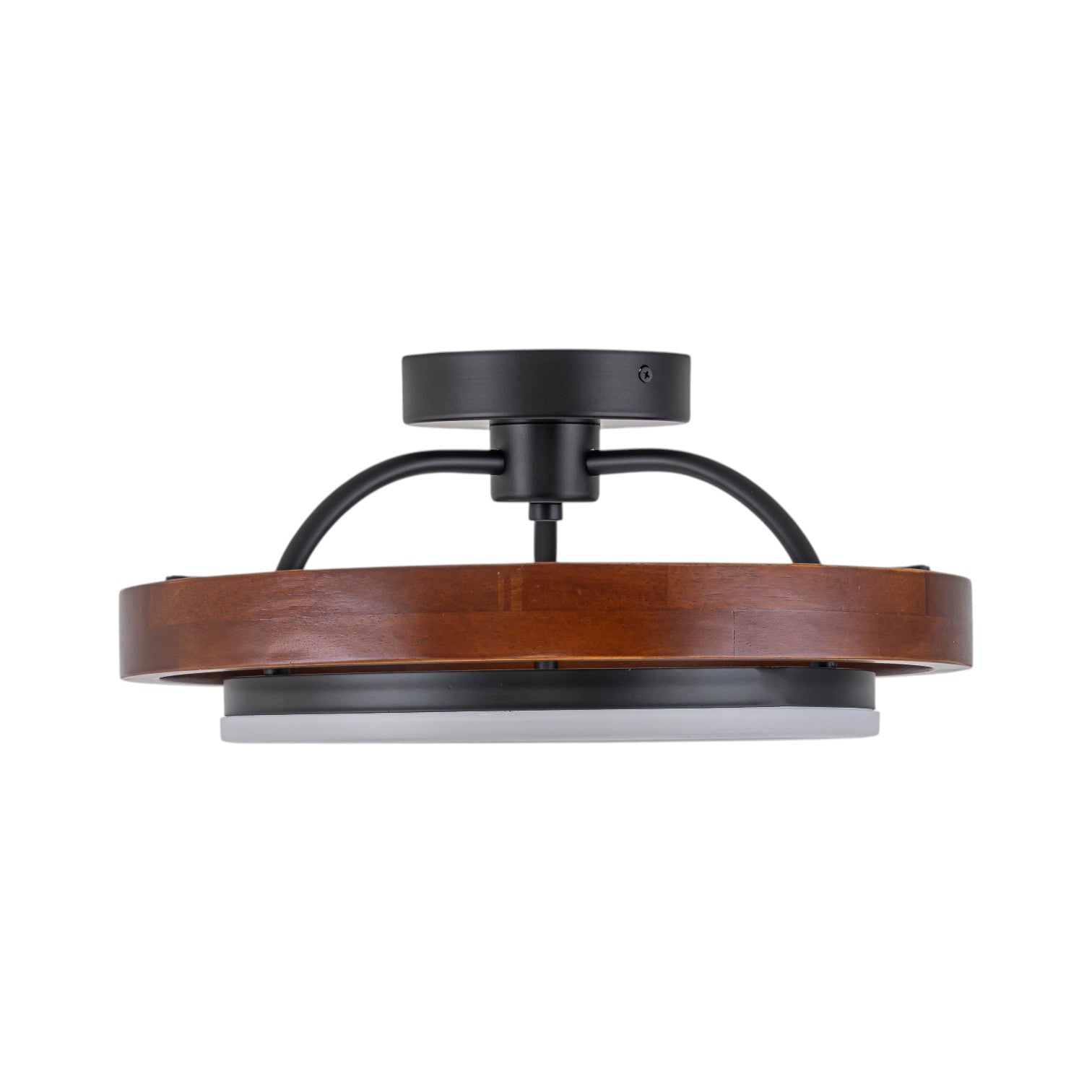Glowlings 1-Light Modern Dimmable Wooden Round Ring LED Semi-Flush Mount Ceiling Light