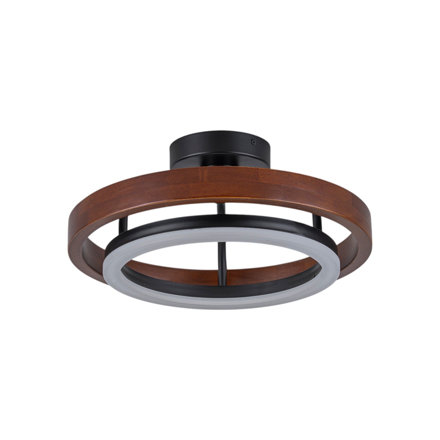Glowlings 1-Light Modern Dimmable Wooden Round Ring LED Semi-Flush Mount Ceiling Light