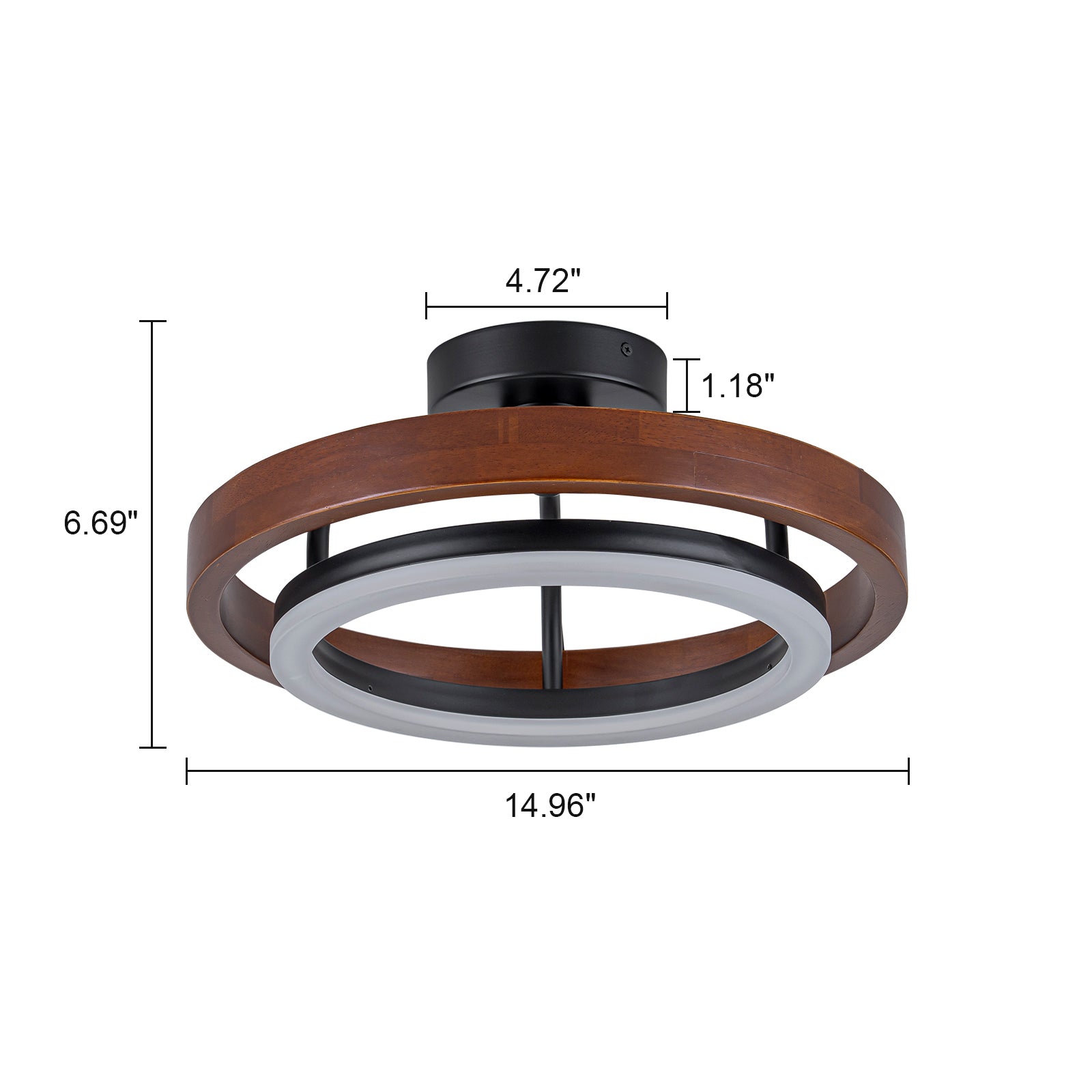 Glowlings 1-Light Modern Dimmable Wooden Round Ring LED Semi-Flush Mount Ceiling Light