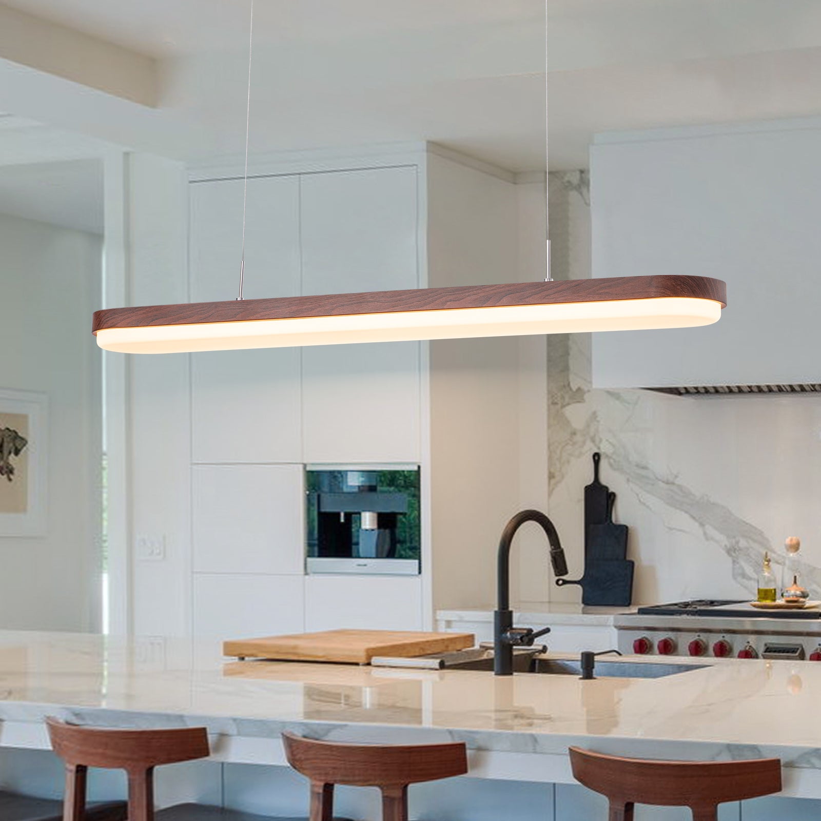 Glowlings 1-flammige, moderne, 99,1 cm breite, dimmbare LED-Pendelleuchte aus Holz mit DIP-Schalter