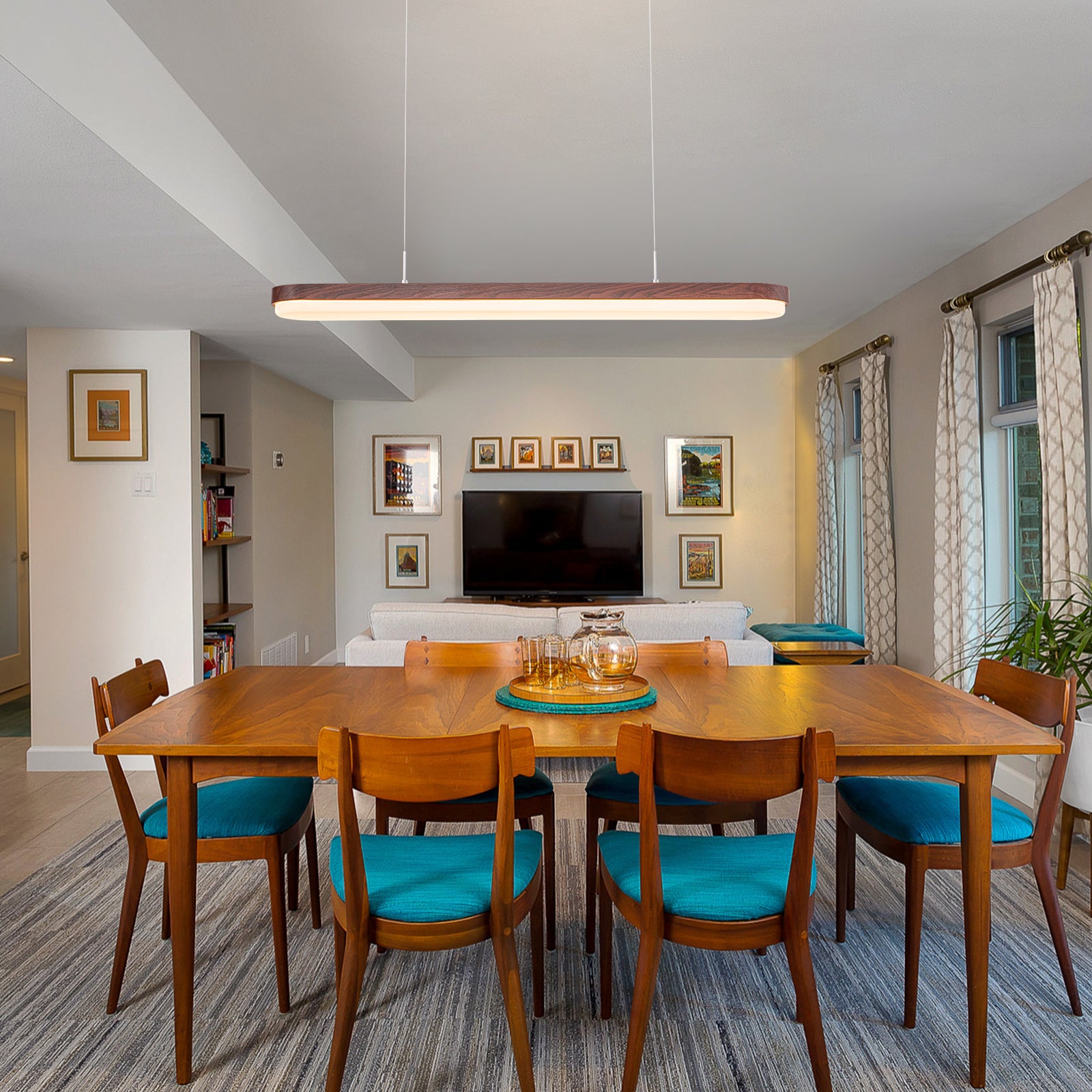 Glowlings 1-flammige, moderne, 99,1 cm breite, dimmbare LED-Pendelleuchte aus Holz mit DIP-Schalter